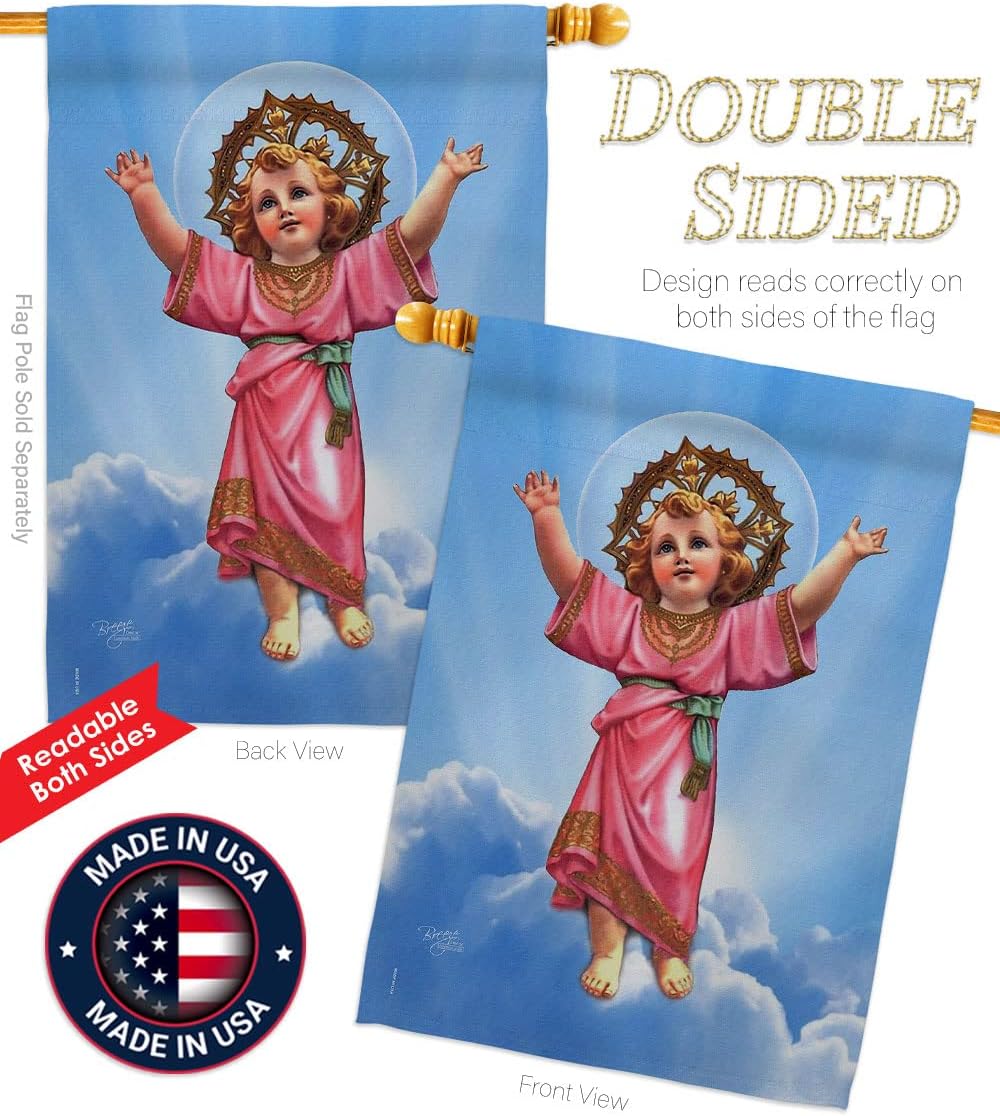 Breeze Decor - Divine Baby Jesus Inspirational - Everyday Impressions Decorative Vertical House Flag 28" x 40" Printed in USA