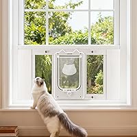 Vista 8 de VEVOR Puerta de gato para ventana, ajustable para adaptarse a un ancho de ventana de 27 a 32 pulgadas, 4 modos de bloqueo seguro, marco de aluminio