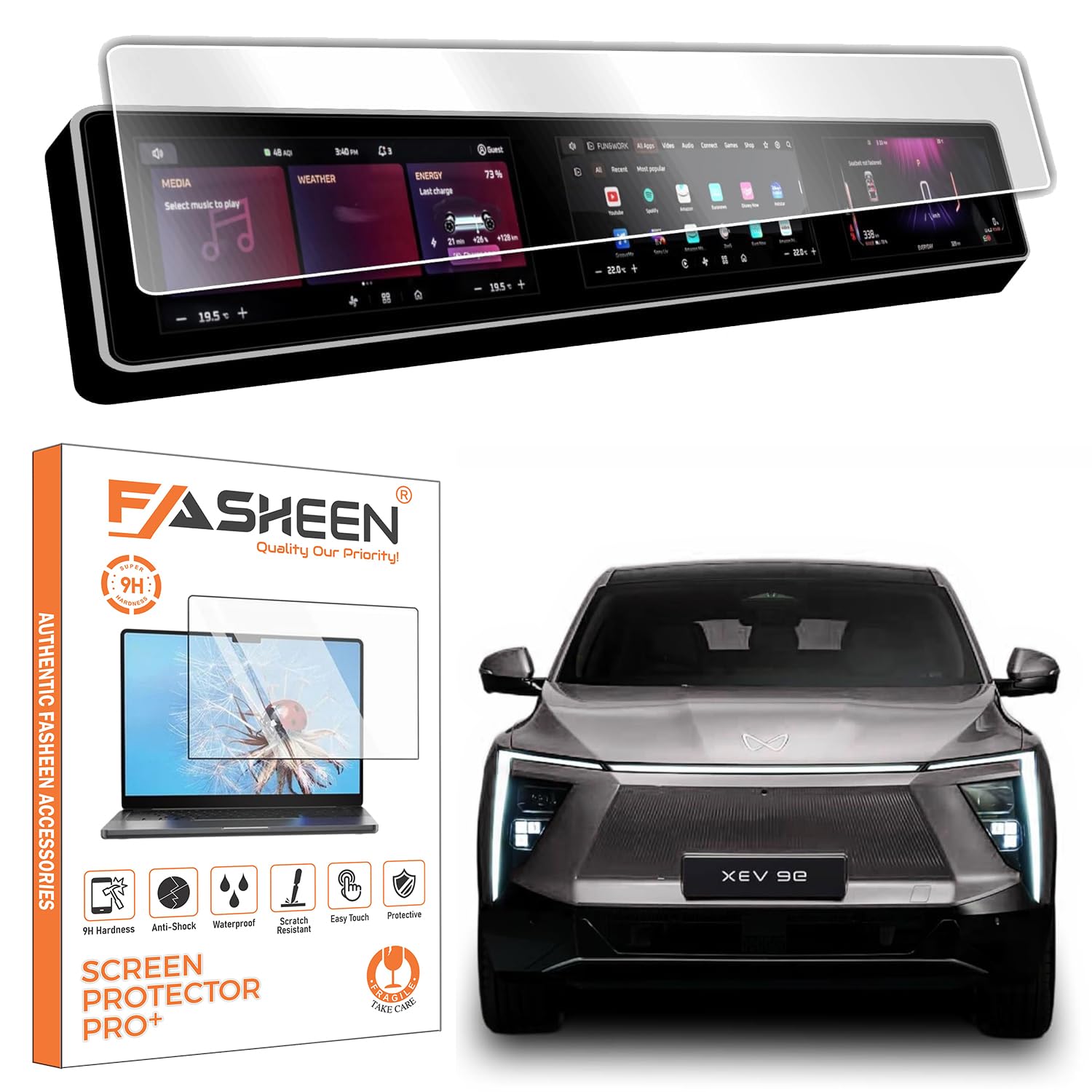 FASHEEN Screen Guard Compatible With MAHINDRA XEV 9E & XEV 9S 2025- 2026 Electric SUV || 12.3 Inch Full TouchScreen, 9 E Pack One, Pack Two , Pack Three & 3 Select Models 9H Hardness Screen Protector Not a Tempered Glass-picture-12