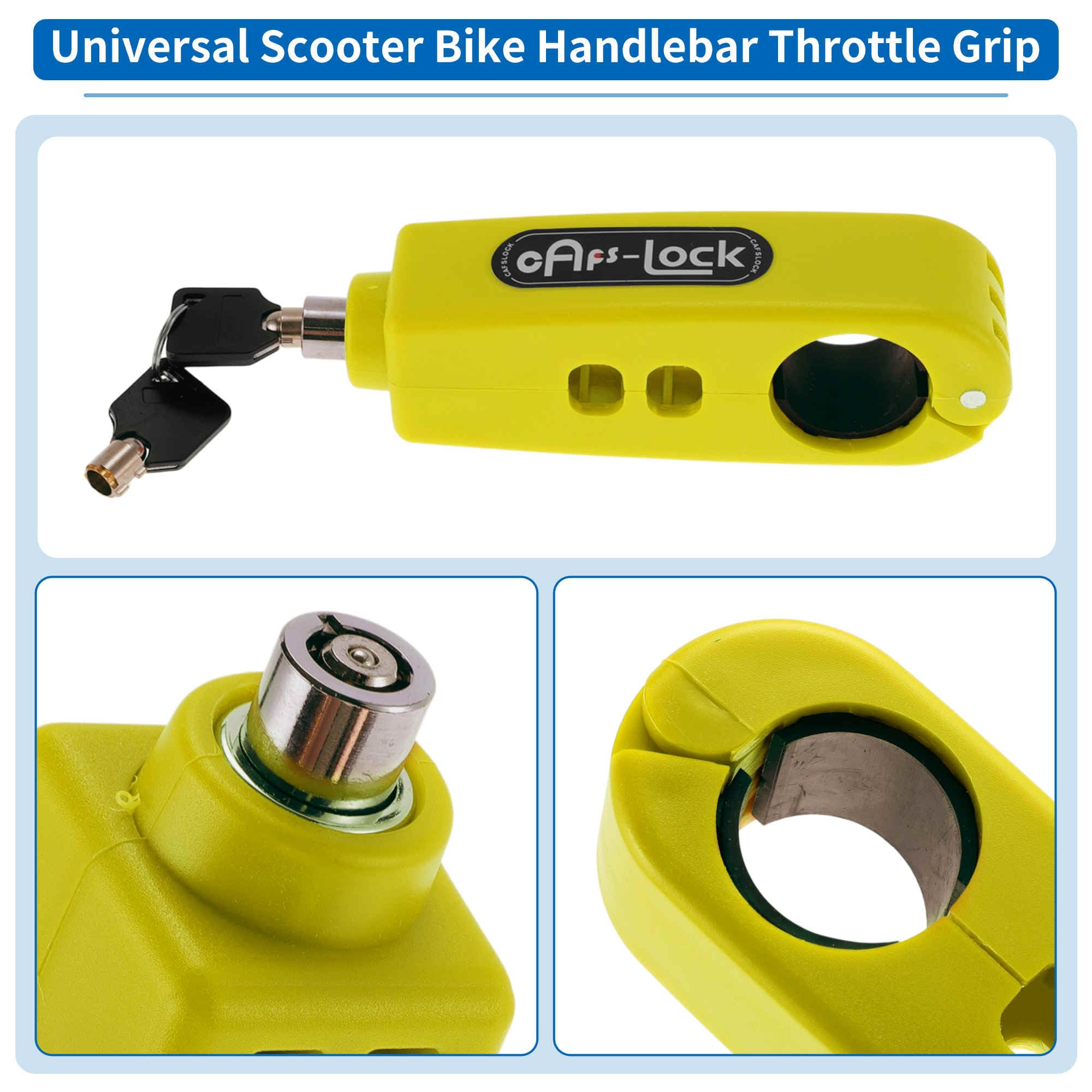 A ABSOPRO Serratura Per Manubrio Moto Universale Per Scooter Bici Manopola Acceleratore Gialla Rotonda Serrature Anteriore Freno E Frizione Antifurto 1 Pezzo
