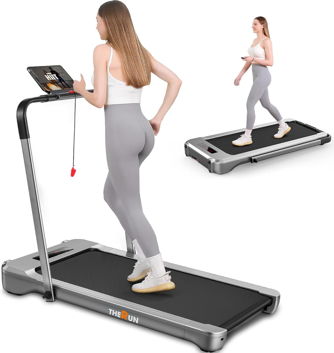 THERUN Walking Pad Treadmill, 3.0 HP Under Desk Treadmills, 2 in 1 Portable Treadmill for Home, Walking Pad with Handle Bar, 18" Widened Running Belt, 350 lbs Capacity with App Connection, Remote
