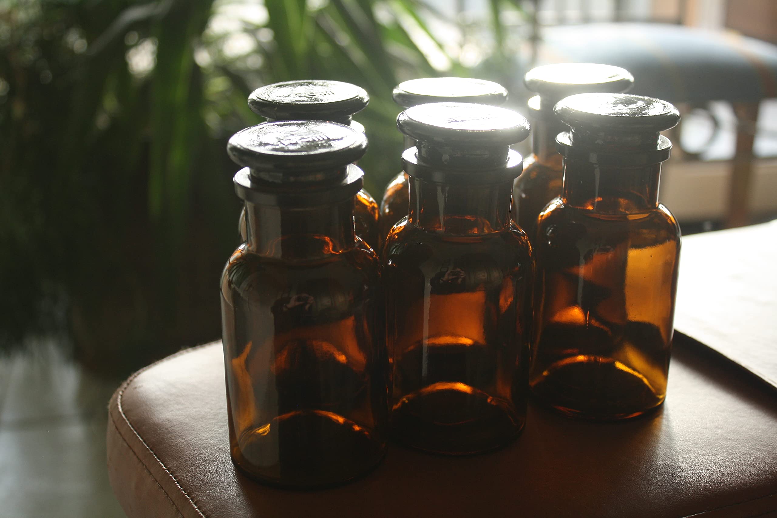 JoanLab Apothekerflasche (6er Pack) aus Braunglas mit Schliffdeckel, 125 ml, für Labor, Apotheke, Küche