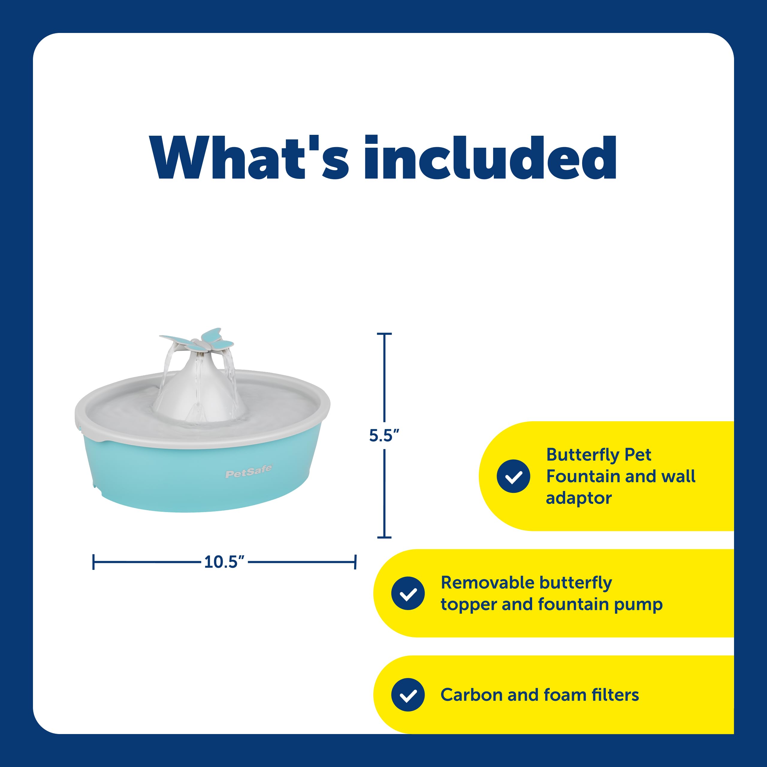 PetSafe Fuente de Agua para Gatos Mariposa con Bomba y filtros, Bonito dispensador de Agua con Capacidad de 50 onzas, Bomba y filtros Mantienen el Agua Limpia y Fresca, el Filtro Contiene 2 Veces más