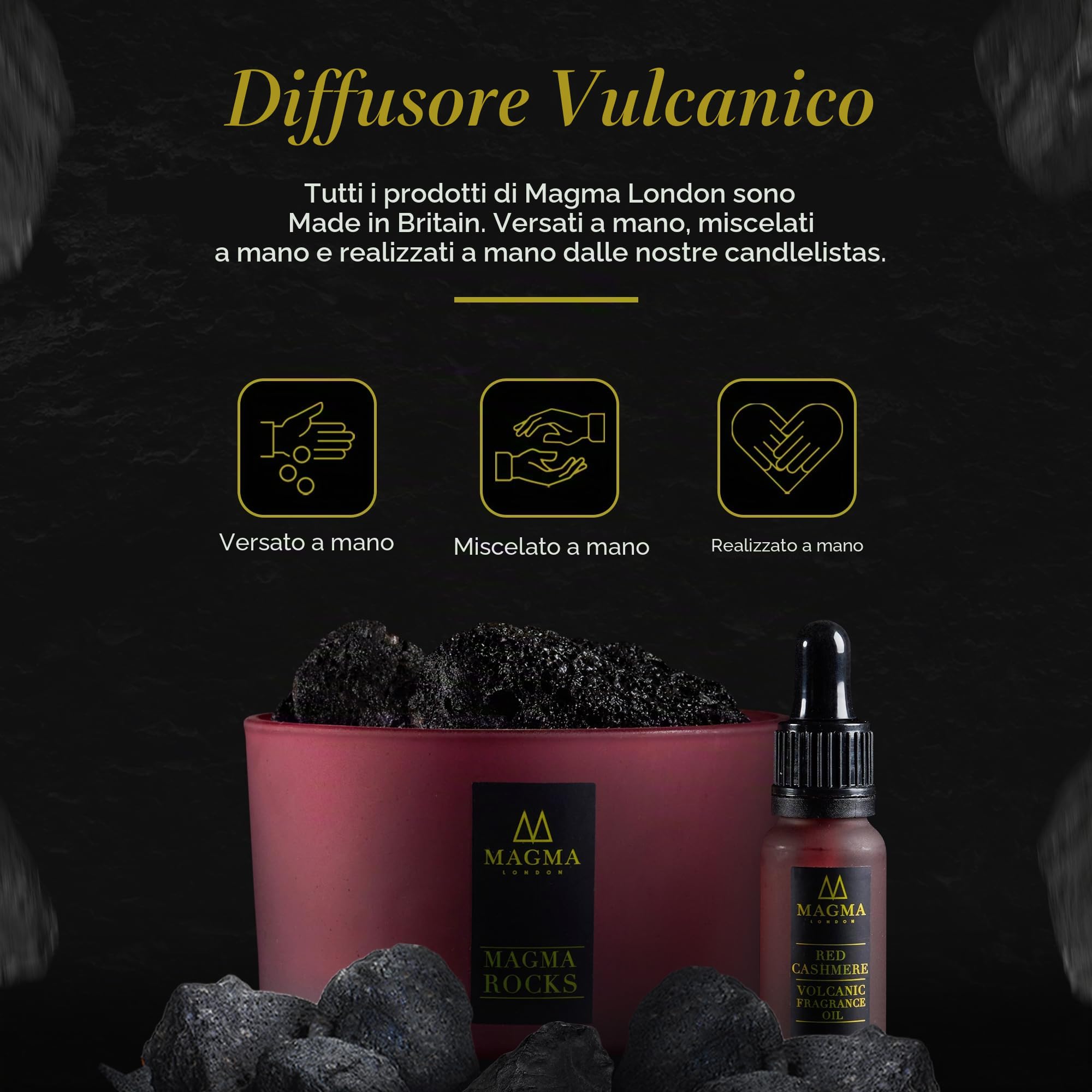 Diffusore di roccia vulcanica - Cashmere rosso - Mandarino frizzante e speziato, Iris dolce in polvere, cremoso e sottile con una base di muschio - Decorazione casa e ufficio