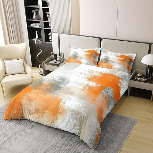 Miniatura 2 de Erosebridal Funda de edredón 100% algodón naranja acuarela matrimonial, juego de ropa de cama gris degradado para niños y niñas, funda de edredón