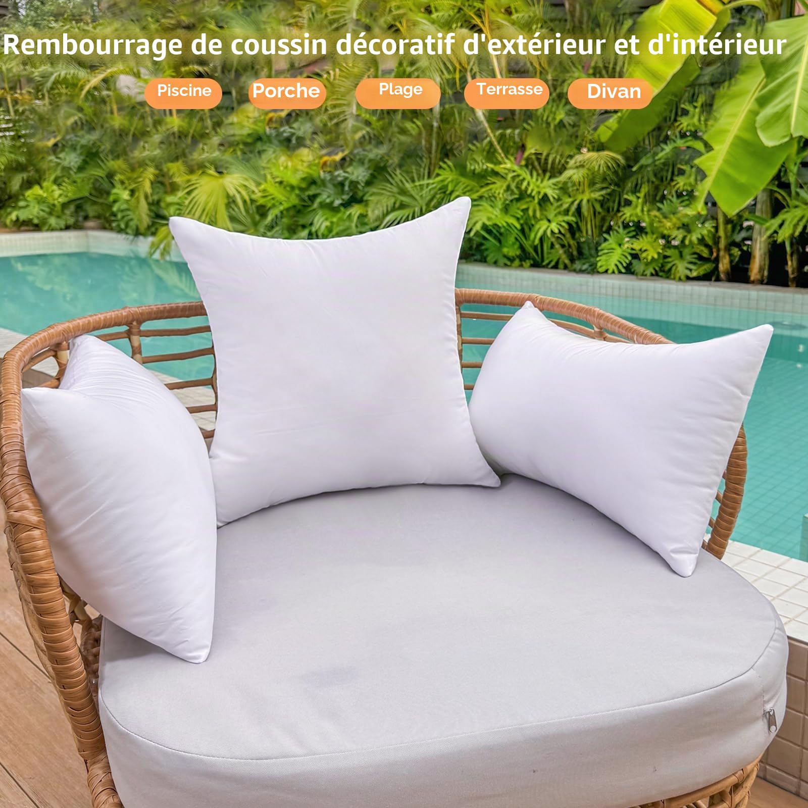 Lot de 4 Coussins Extérieur 30 x 50 cm Rembourrage de Coussin Lombaire Imperméable pour Salon de Jardin Terrasse et Canapé Garnissage Moelleux et Décoratif pour Intérieur Petit Blanc