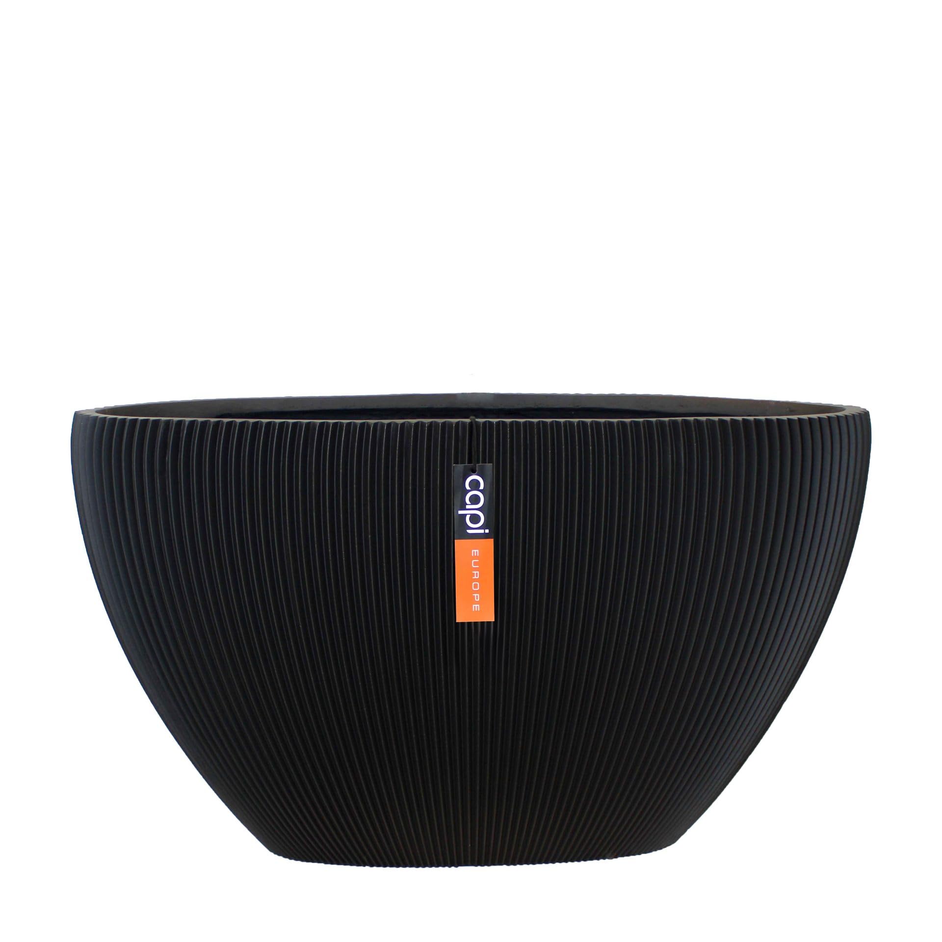 Capi Europe - Vaso ovale Groove - 59x14x34 - Nero - Apertura Ø14 - Maceta para interior y exterior - BGVBL841