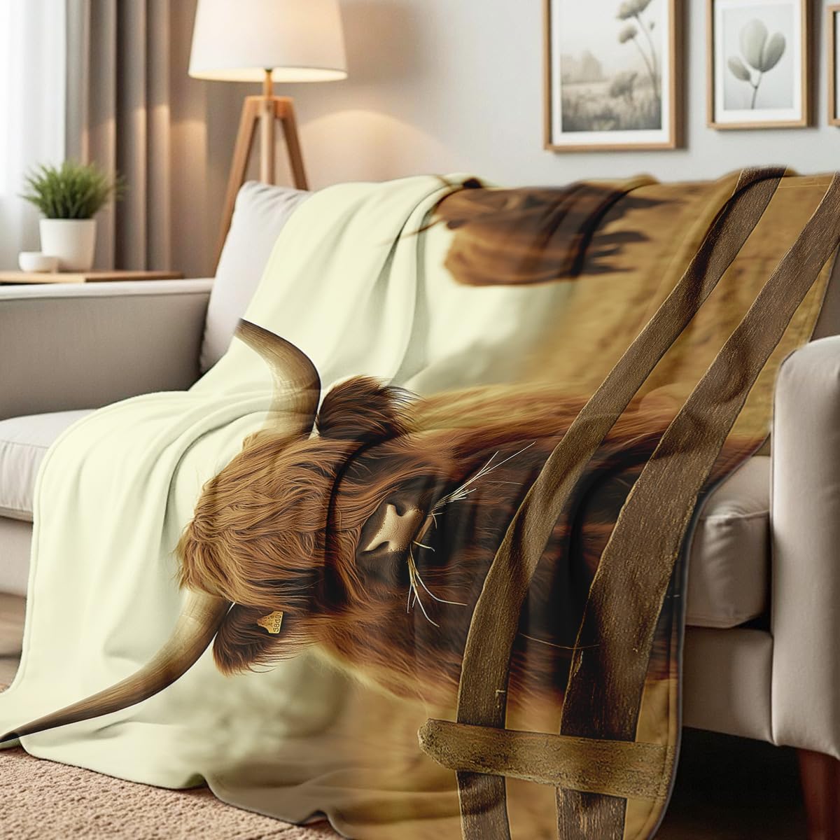 Highland Cow Blanket for Bed Couch Highland Cow Print Throw Blanket Queen Size Soft Animal Flannel Bedding Gifts for Women Adults Kids (59"x78")