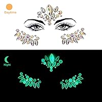 Vista 5 de Gemas faciales 4 hojas de joyas para la cara pegadas en diamantes de imitación, calcomanías de cristal luminoso, piedras preciosas temporales