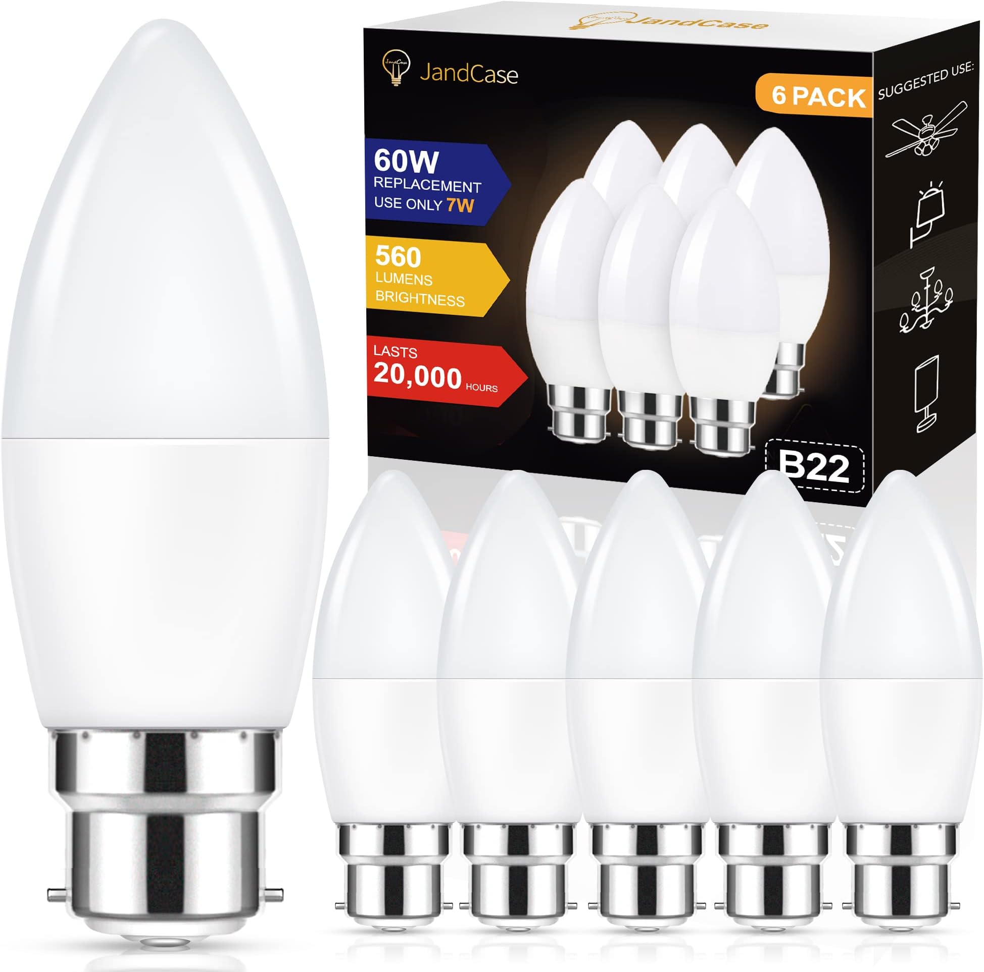 LVWIT B22 LED Candle Bulbs 40W Equivalent Incandescent Bulbs, 4