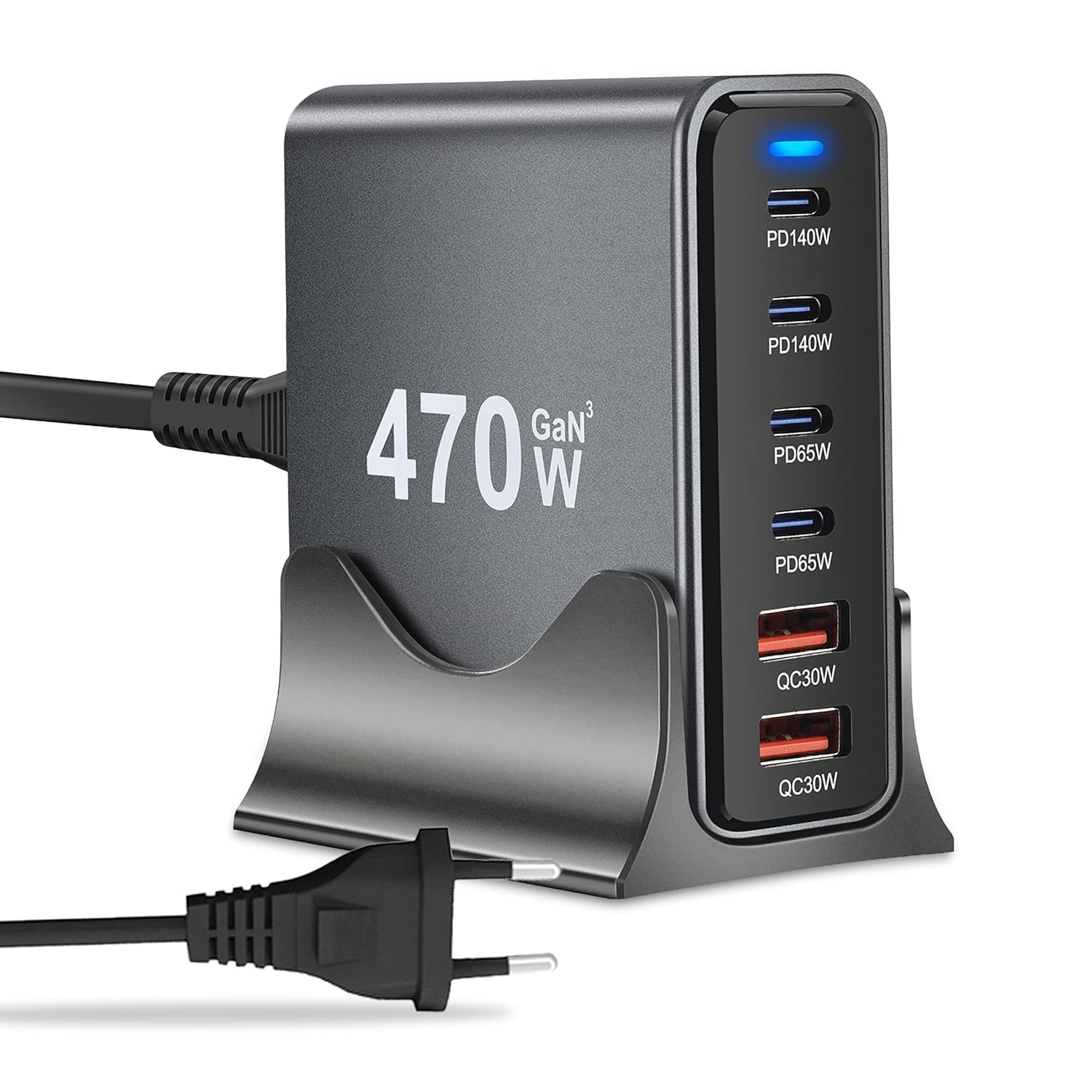 MX 470W USB C Charger Block GaN III USB Desktop Charging Station 6-Port GaN Desktop Charger, USB C Charging Station,PD 140W Type C Laptop Charger Adapter Compatible with MacBook,Tablet,Phone-image-12