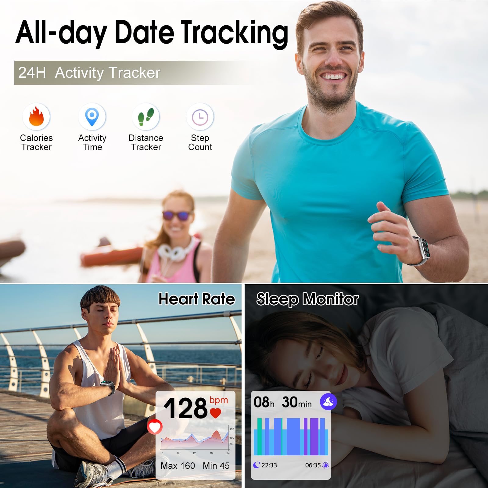 Smartwatch Herren Damen, 1,85" HD Touchscreen Smart Watch mit Telefonfunktion, 100+ Sportmodi Sportuhr mit Schrittzähler/Herzfrequenzmonitor/Schlafmonitor, IP68 Wasserdicht Fitnessuhr für iOS Android