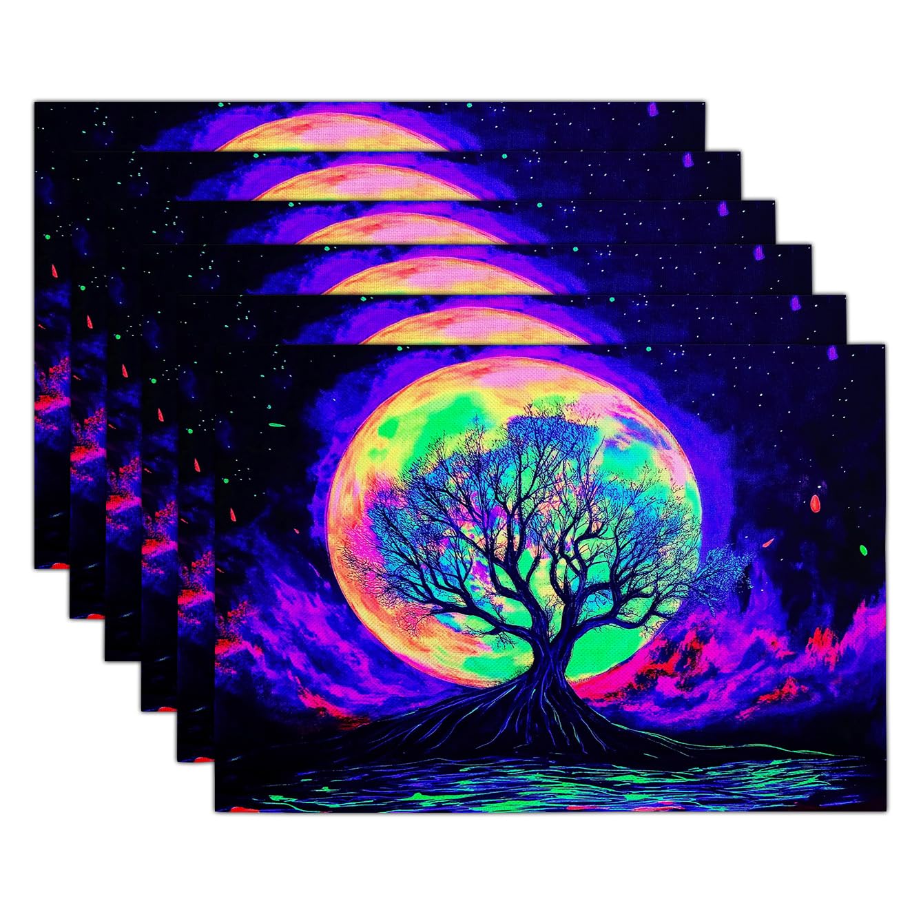 Sets de table peinture psychédélique violet néon lavables 8x