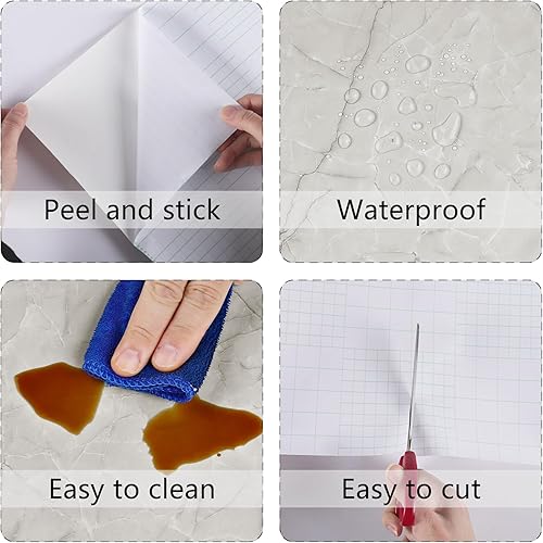 Miniatura 8 de LiKiLiKi Papel de contacto de mármol grisblanco para apartamentos, armarios de escritorio, papel tapiz autoadhesivo de vinilo para pegar y despegar,