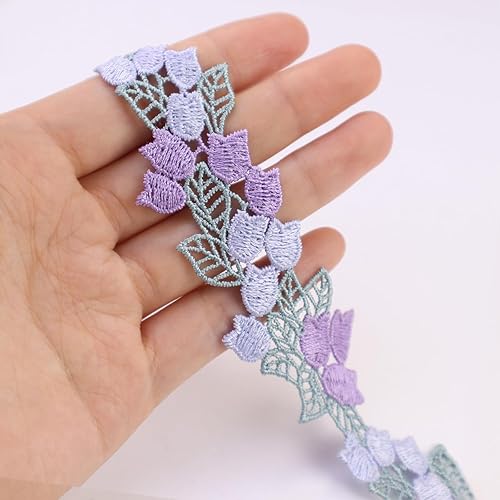 Miniatura 3 de SEWDIYTR Flor bordada apliques encaje cinta púrpura tulipán encaje para manualidades de costura 4 yardas 1.1 pulgadas