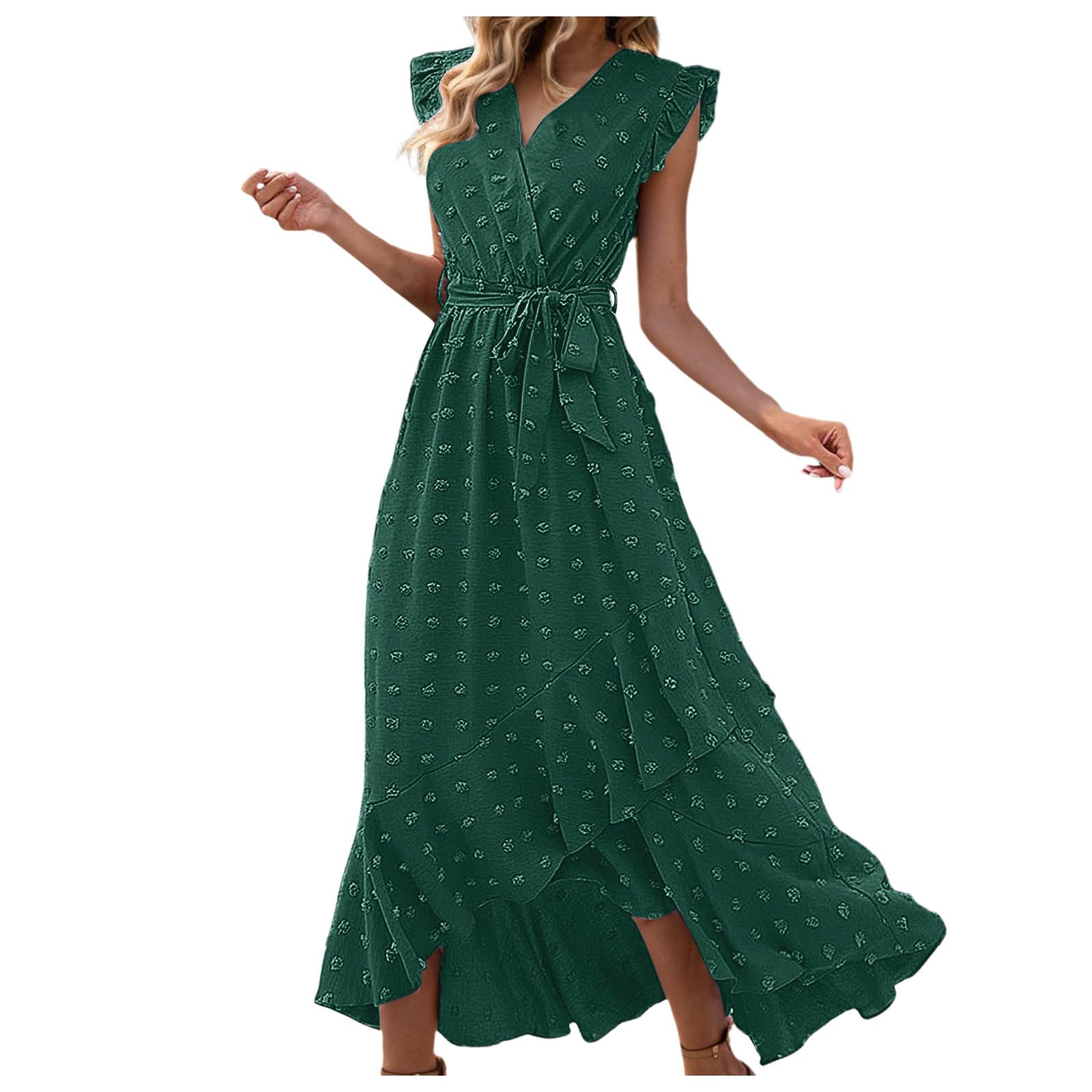 Vestido cruzado para mujer, de verano, largo, elegante, vestido de playa, cuello en V, línea A, vestido de verano, vestido de muselina Vokuhila, vestido de playa, vestido maxi ventilado sin mangas