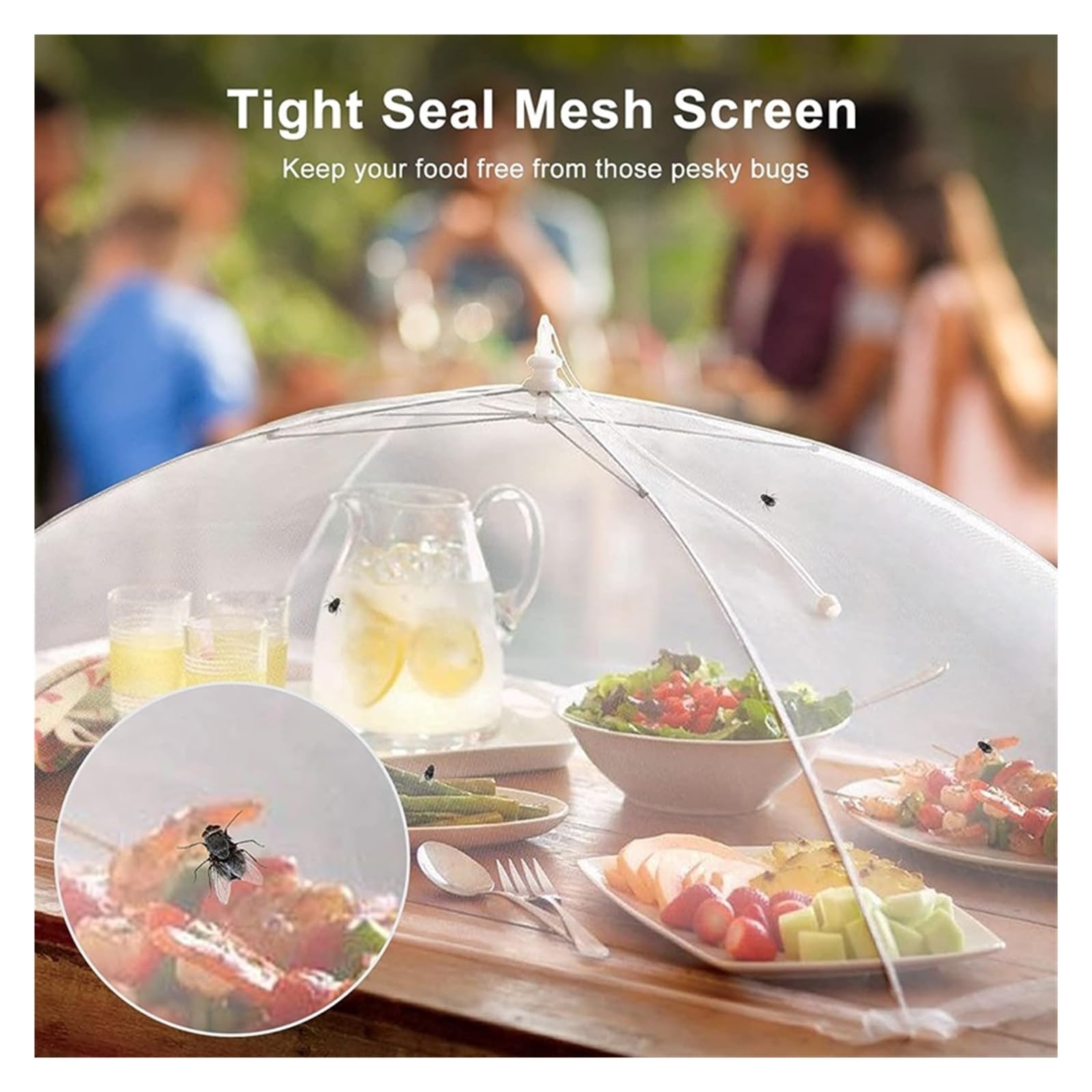 Netzabdeckung für Lebensmittel, Mesh-Lebensmittelabdeckung, faltbar, for Küche, Regenschirm, Netz, Picknick, 30,5–45,7 cm(White-14inch 38x38cm)