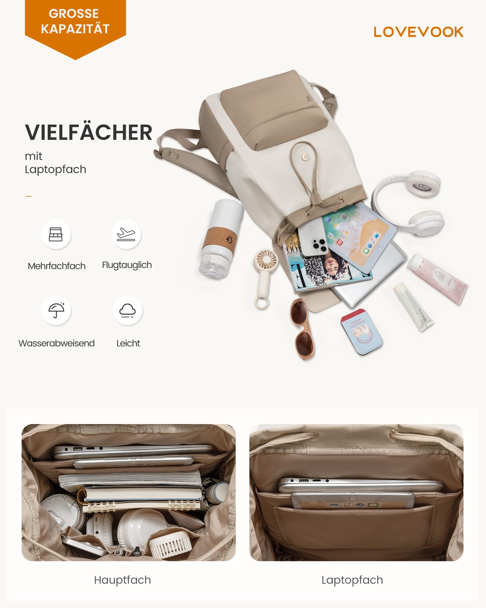 LOVEVOOK Rucksack Damen,17.3 Zoll Laptop Schulrucksack Teenager Wasserdicht Mädchen Leichter Schultasche Backpack mit Laptopfach Women Tagesrucksäcke Casual Daypacks für Uni Schule Reise Arbeit