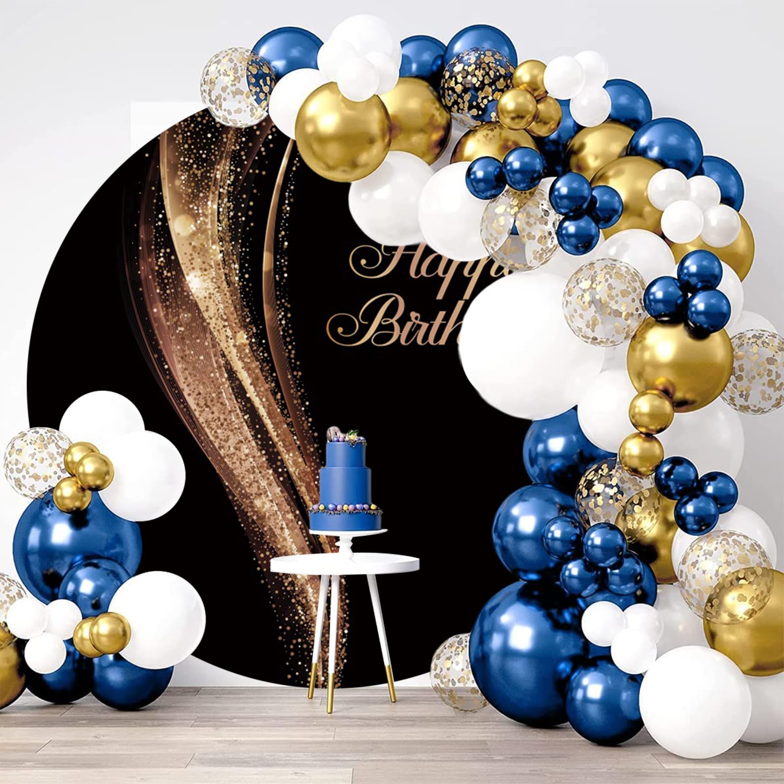 Sfondo di Buon Compleanno 230 cm Nero Marrone Paillettes Scintillanti Sfondo Fotografico Rotondo Ragazza Donna Festa di Compleanno Decorazione Banner Copertura Studio Prop