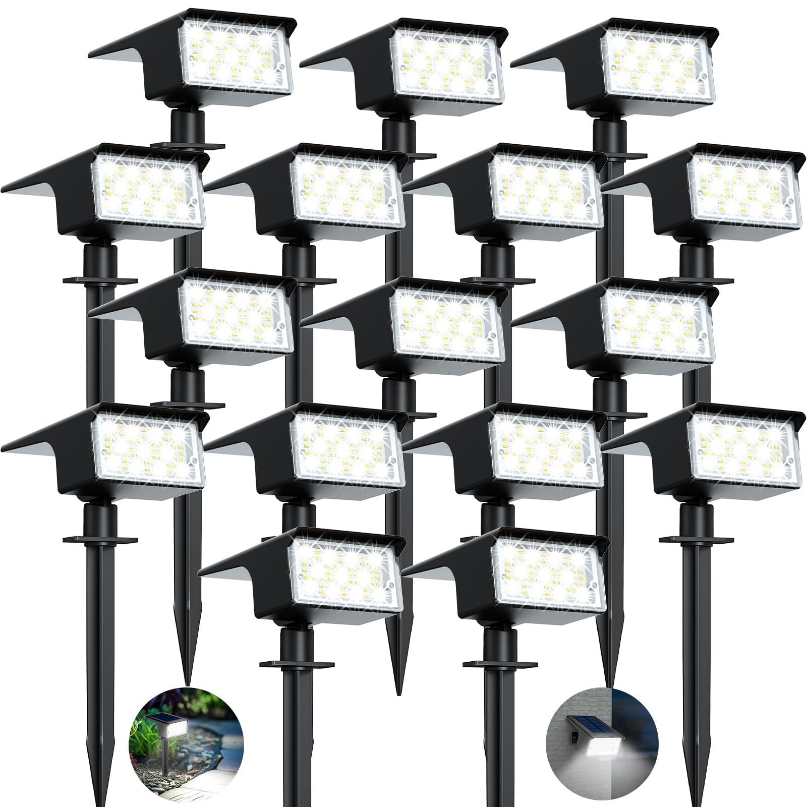 kolpop [16 Stück/ 77 LEDs Gartenleuchten für Außen Garten, 6000K Kaltweiß Solar Strahler, IP65 Wasserdicht, 3 Modi, 800LM Solarleuchten, Dusk to Dawn Solarlampen für Hof Bäume Weg Outdoor Pflanzen