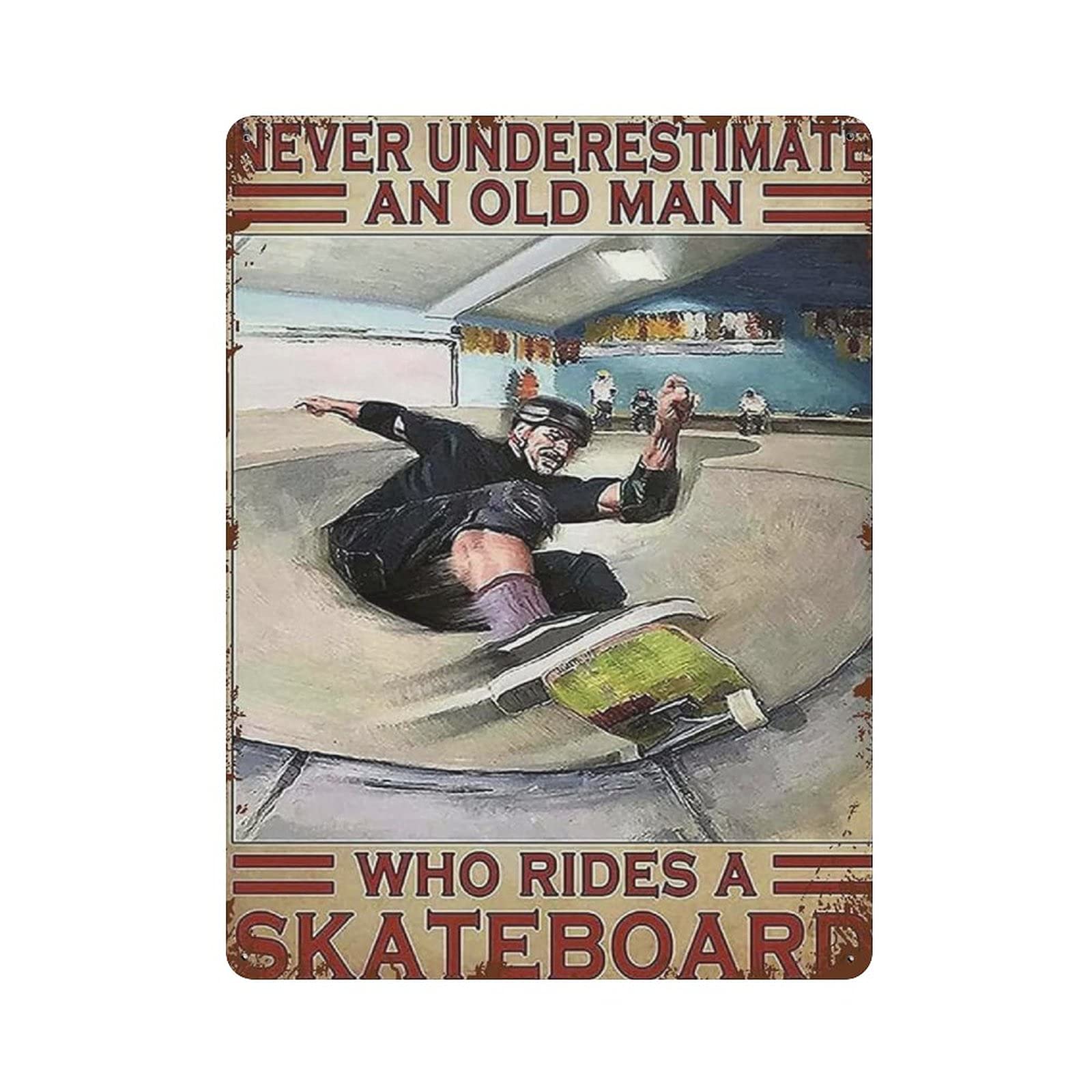 Metal Tin Sign Skateboard Vintage Tin Poster Metal Sign Wall Decoration Country Kitchen Home Garage Decor 16"x12"