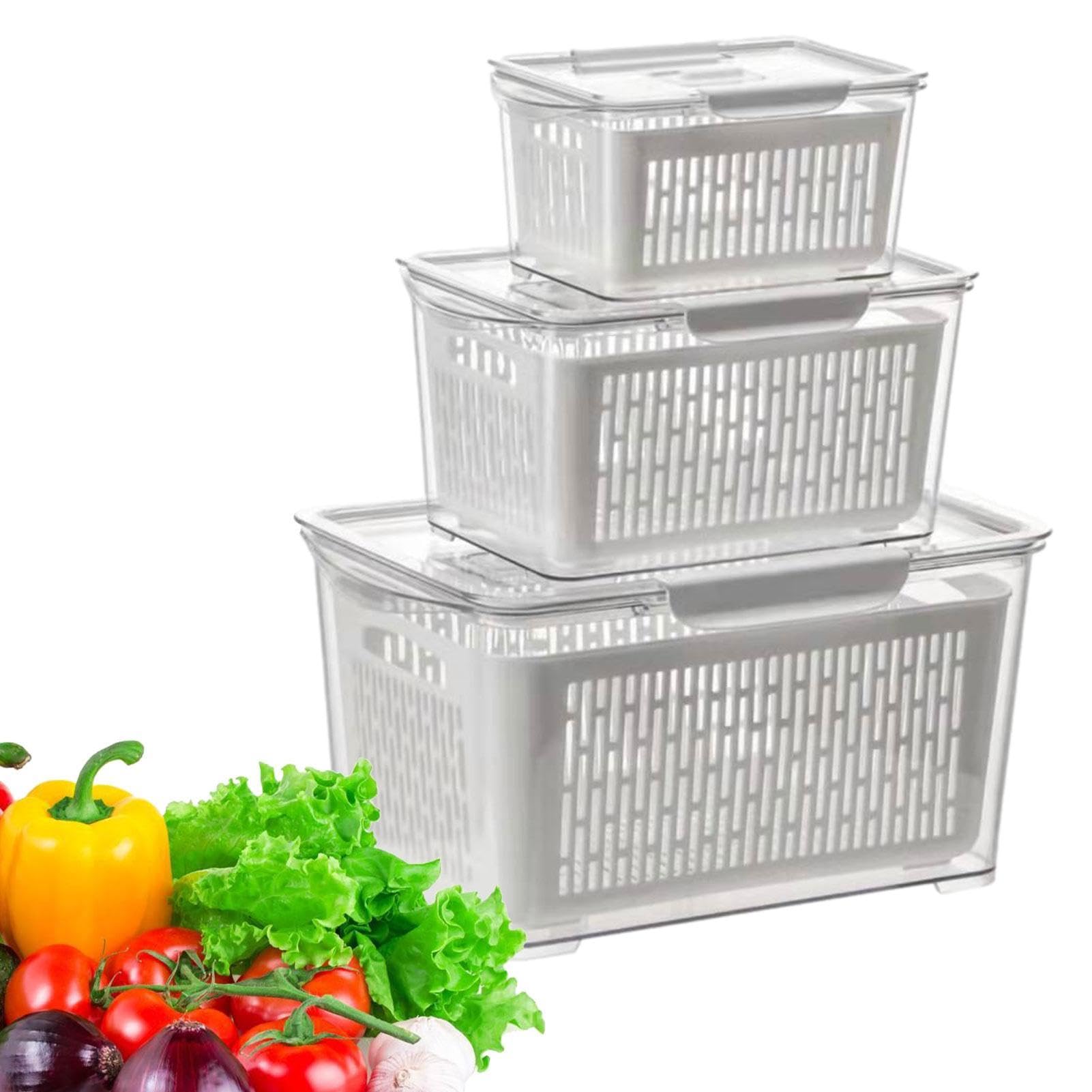 Behälter für Kühlschrank-Organizer, Obstsiebbehälter, stapelbares Obstsieb | mit 3-teiliger Kühlschrank-Box | Lebensmittelbehälter Set mit Manig