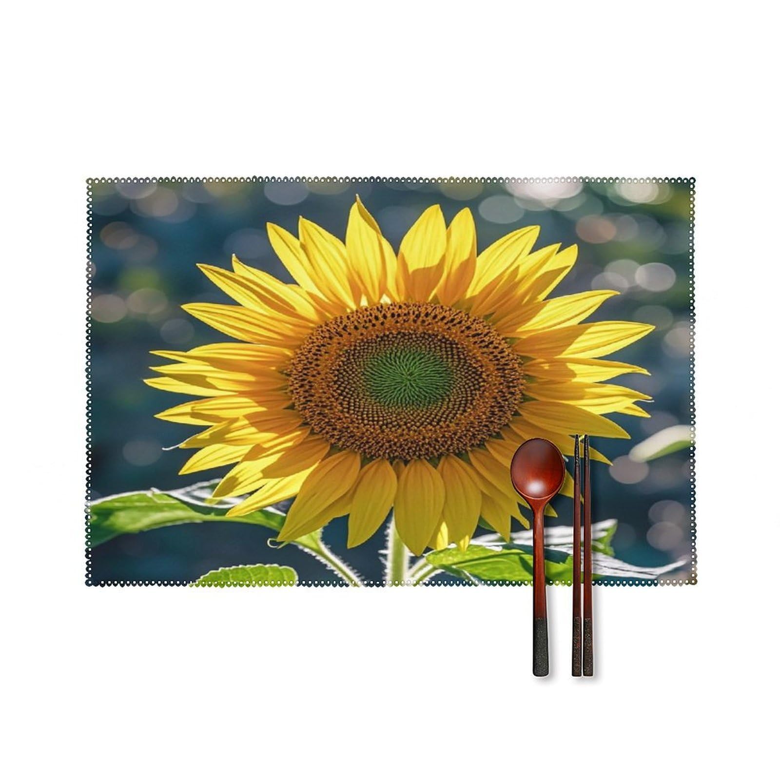 Night Sunflowers Placemats Set of 6 Washable Farmhouse Dining Table Mat Non Slip Heat Resistant Non-Slip Place Mats Easy Clean Table Protective Placemats for Indoors & Outdoors
