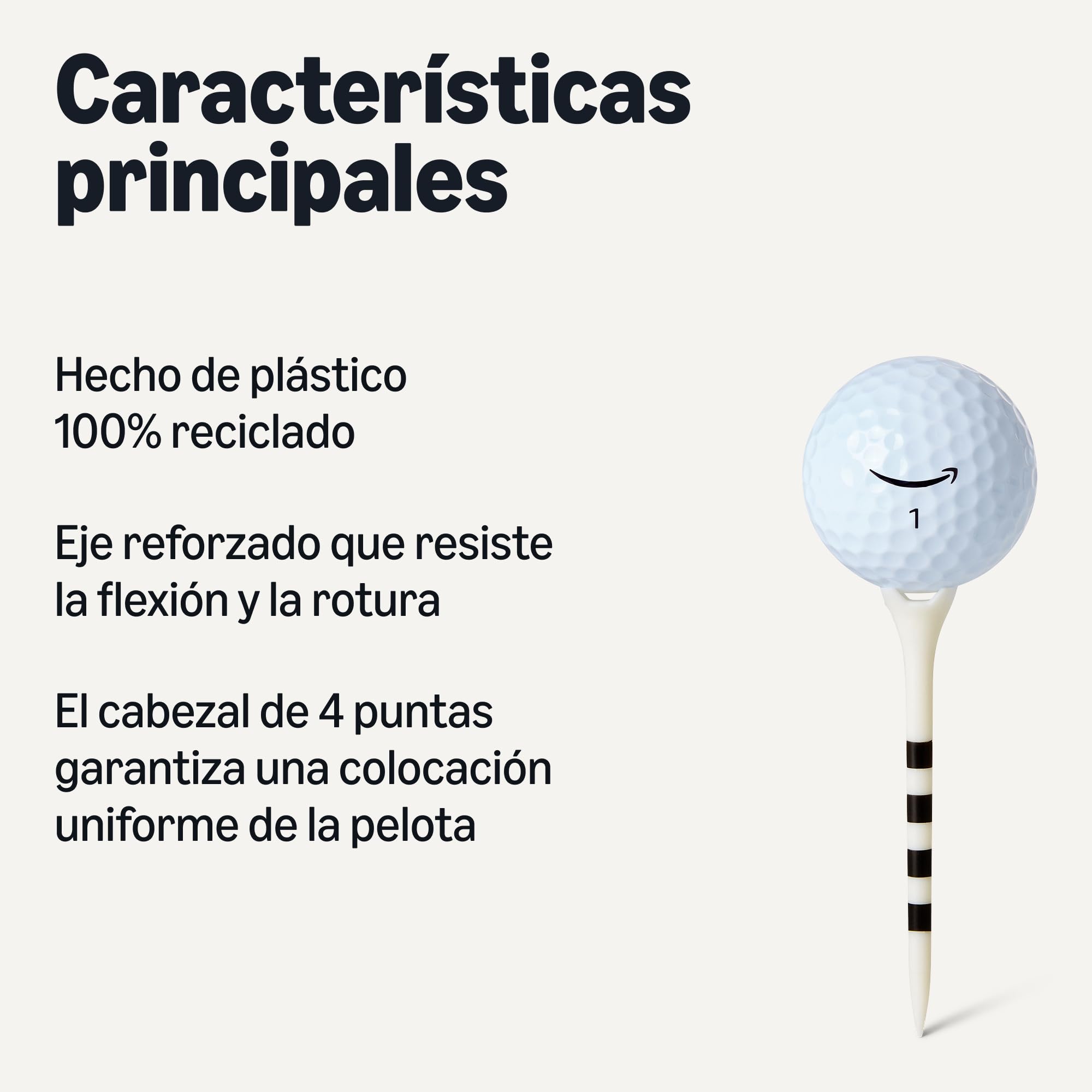 Amazon Basics Tees de Golf con Sistema de Marcador de Altura - Plástico Reciclado Cabeza de 4 Puntas - Paquete de 100