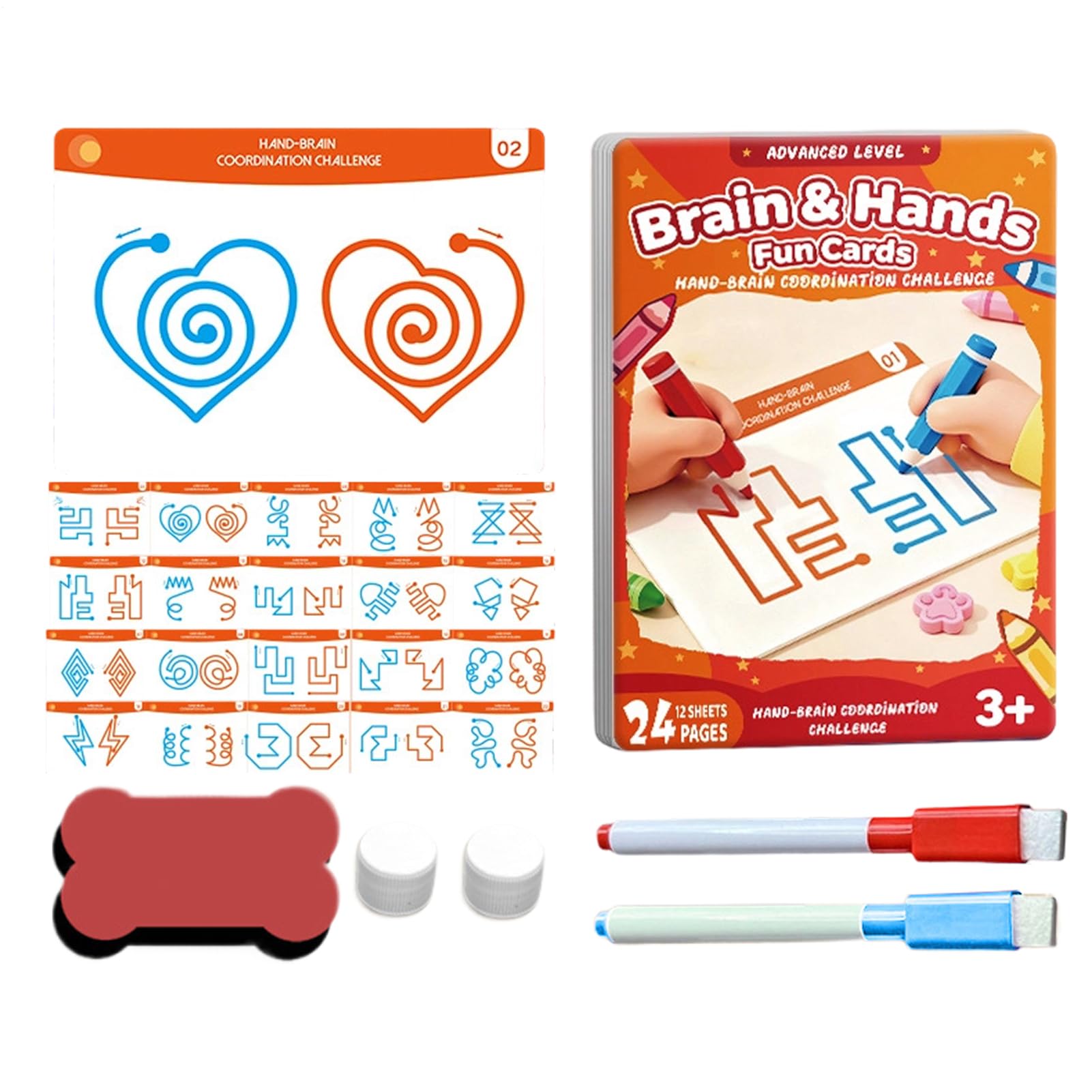 Carte di stimolazione cerebrale, giocattoli di apprendimento logico, 20 attività per emisferi sinistro e destro, per interazione genitore-figlio, stimolazione di entrambi gli emisferi