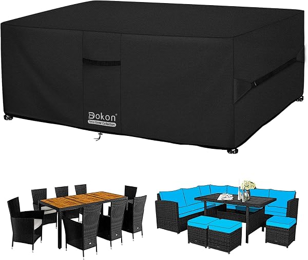 Dokon Housse Salon de Jardin Exterieur avec Aérations, Imperméable, Résistant au Vent, Anti-UV Tissu Oxford 420D Bache Meubles Housse de Protection Table de Jardin Rectangulaire (250x150x90cm) Noir - 1
