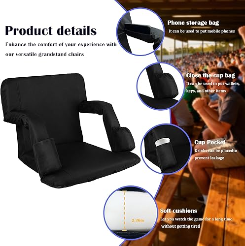 Miniatura 8 de Asientos de estadio con soporte para el respaldo, sillas de gradas con respaldo y cojín extra ancho, asientos acolchados gruesos, asientos