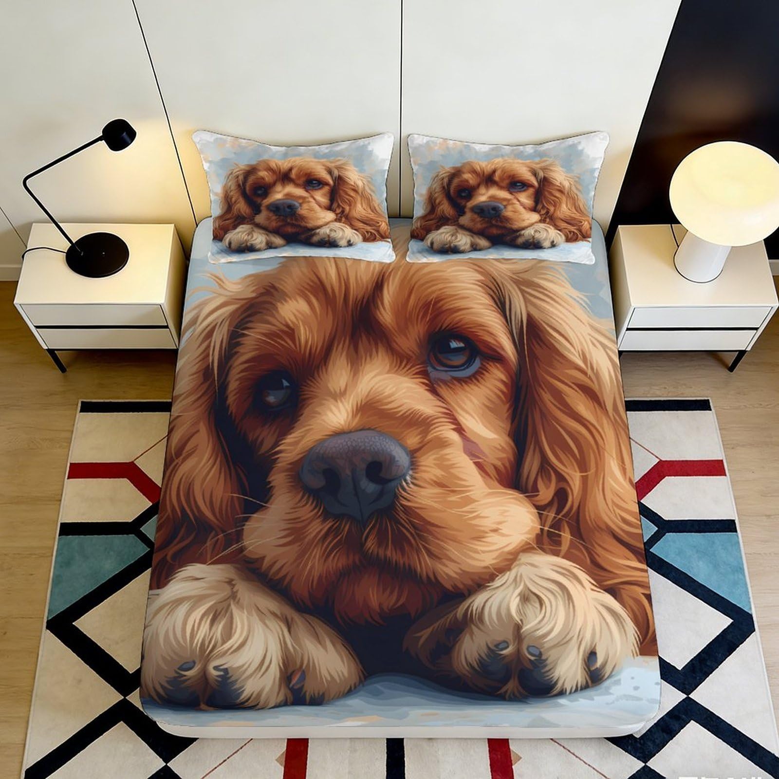 Dhbaneiok Style-5 3D Printed Dog Portrait Fitted Sheet Microfiber Soft Brown Puppy Bed Sheet For Bedroom Dorm Mattress Protection Decor 90X200x25cm