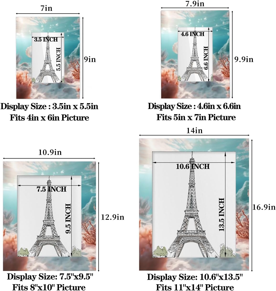 Shell Coral Sea 11x14 Picture Frame Starfish Coral Print Photo Frame 11 by 14,Horizontal & Vertical Display 8x10 or 11x14 Pictures For Desktop Wall Collage Decor