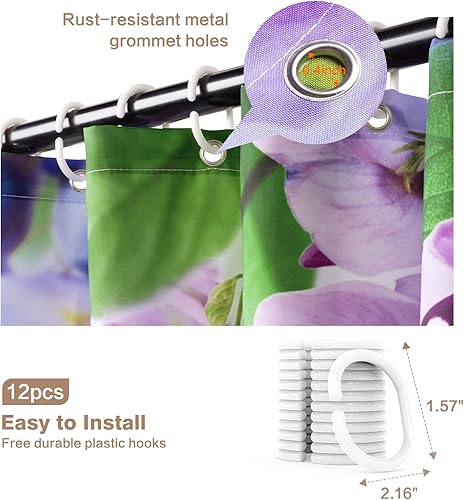 Miniatura 4 de Cortina de ducha con flores de mariposa, cortinas de ducha moradas para baño con ganchos, juego de cortinas de ducha de tela de poliéster, lavable a