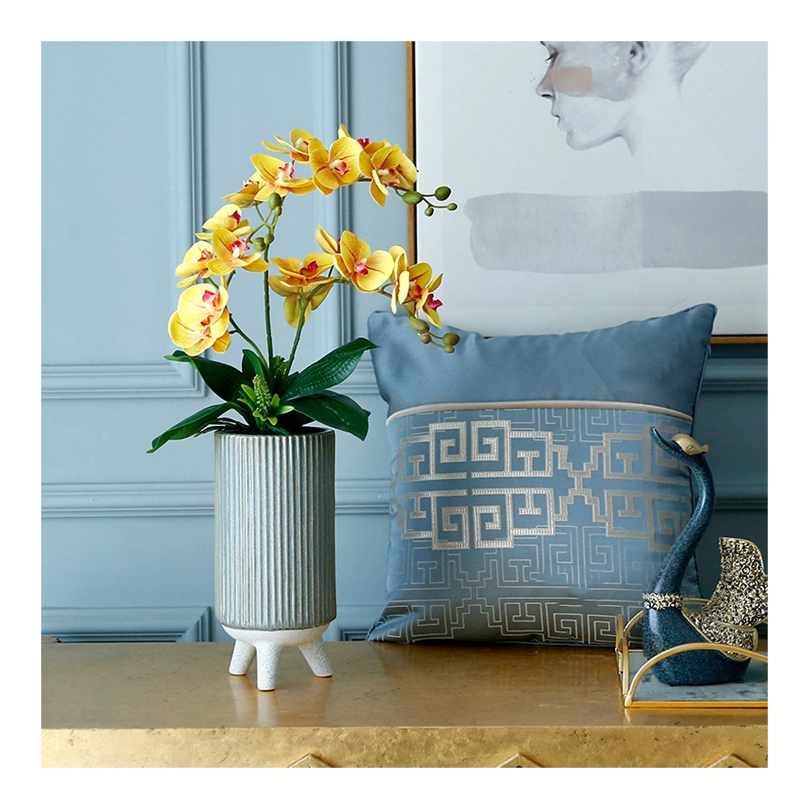 Fleurs artificielles Vintage Faux Phalaenopsis Orchidées Centres de Table Real Touch Petalscial Papillon Orchidées avec Vase Rétro pour Fête de Mariage/Chambre/Bureau Faux Fleur Interesting life
