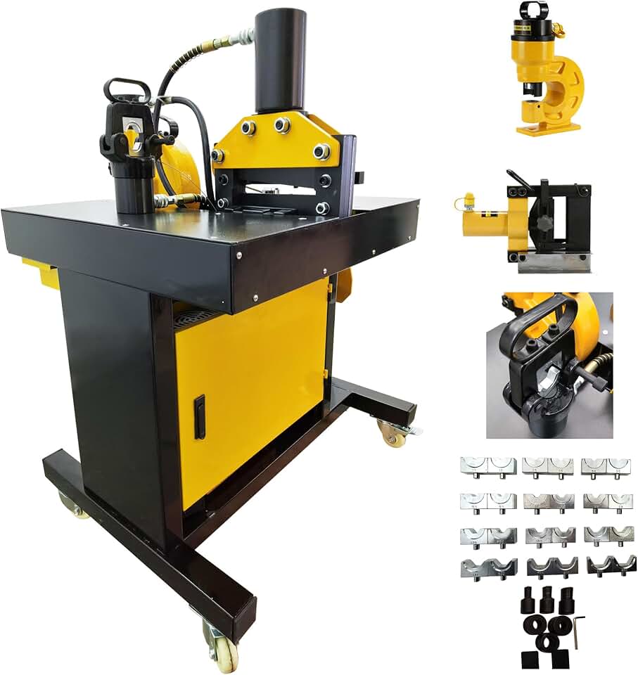INTSUPERMAI Electric Hydraulic Busbar Processing Machine 4 in 1 Hydraulic Busbar Punching Cutting Bending Processing for Cutter/Hole Puncher/Bending/Crimping Machine 110V