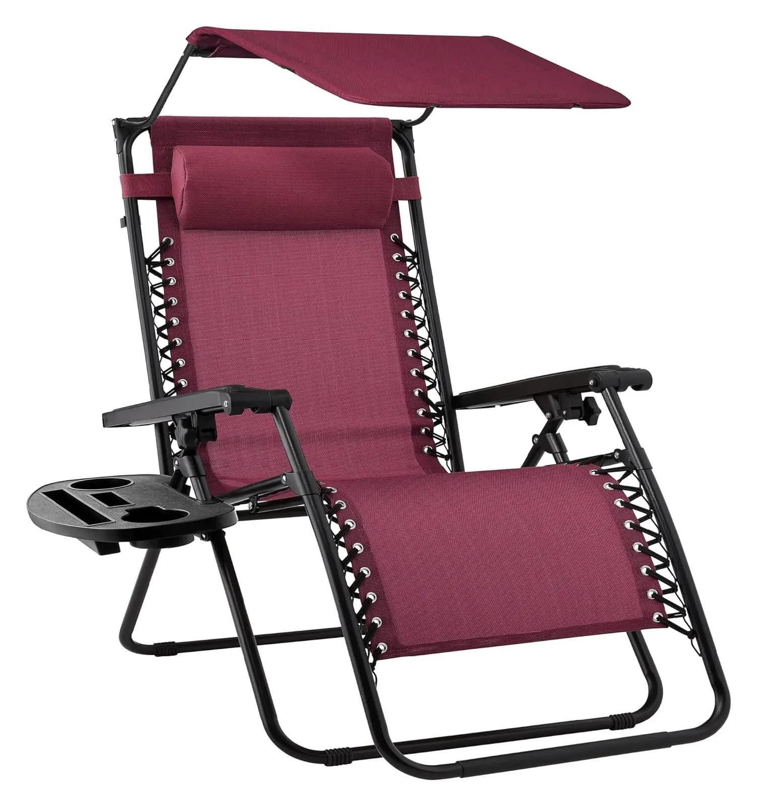 Chaise longue pliante bordeaux inclinable à gravité zéro avec pare-soleil réglable