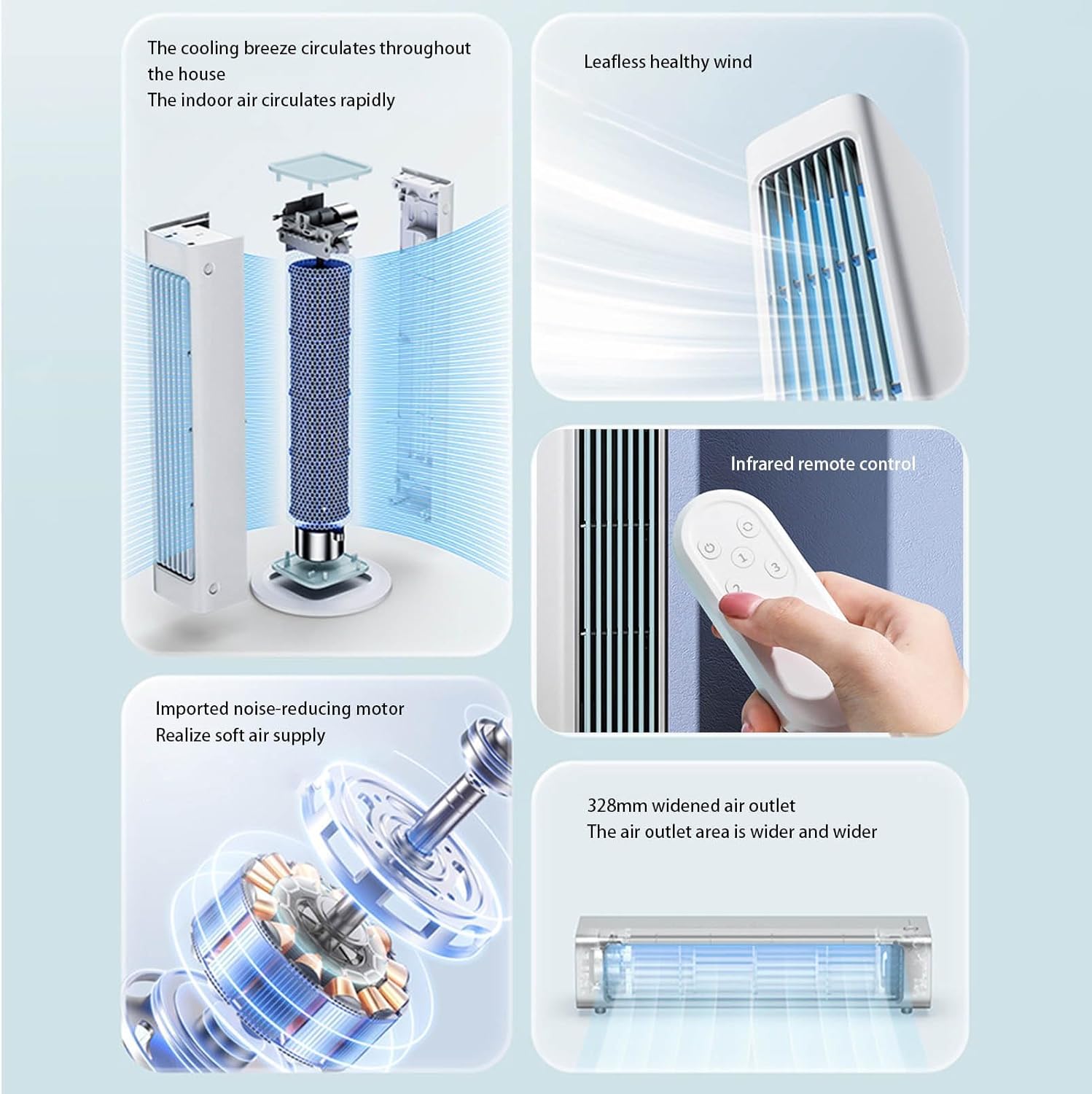 Portable Air Conditioners, tower fan for bedroom with remote, portable rechargeable personal air cooler with remote control, 3 Wind Speeds Quiet Desktop Cooling Fan for Home Office Bedroom (Blue)