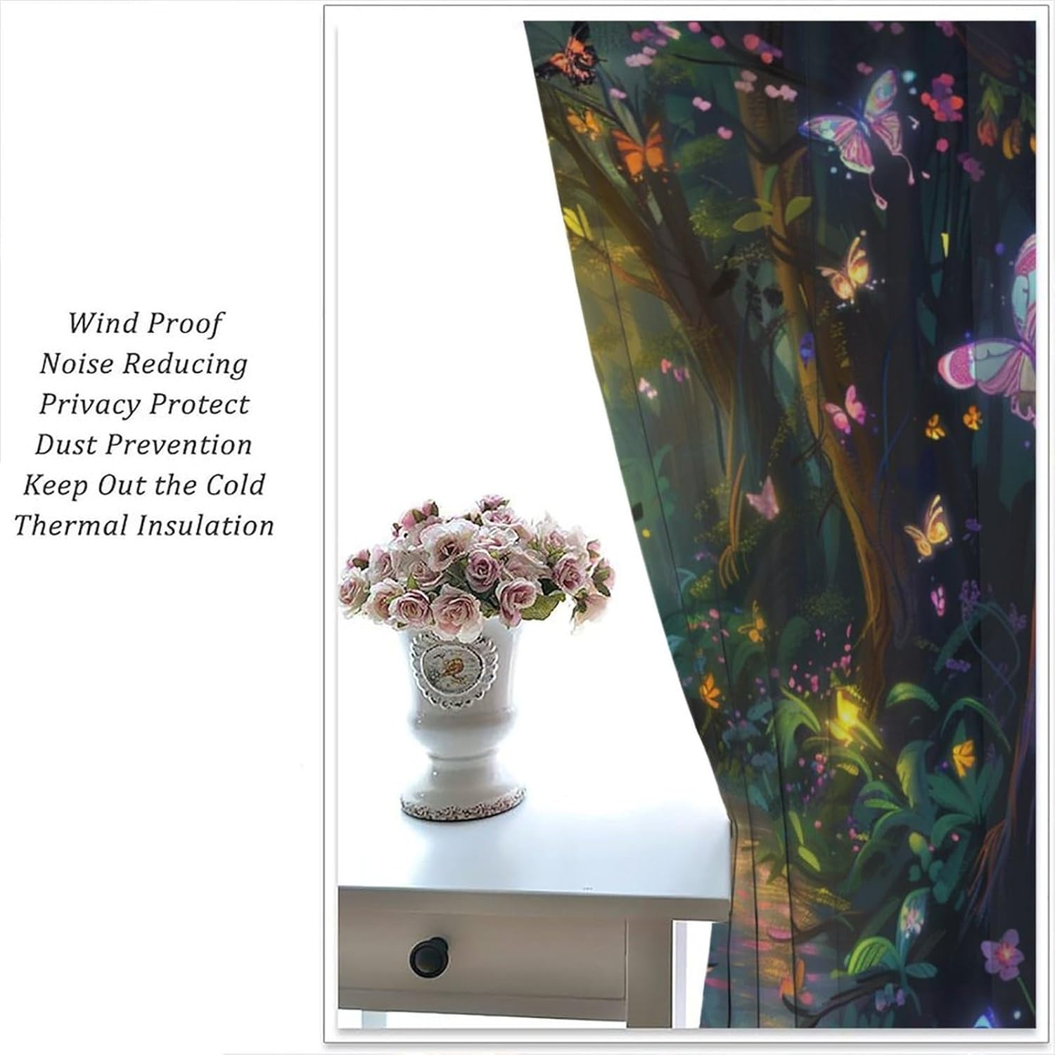 Forest Butterfly Garden Blackout Curtains for Bedroom Living Room, Floral Leaves Plant Nature Thermal Insulated Curtains Rod Pocket Window Drapes, 2 Panels/Each 21" W x 63" L