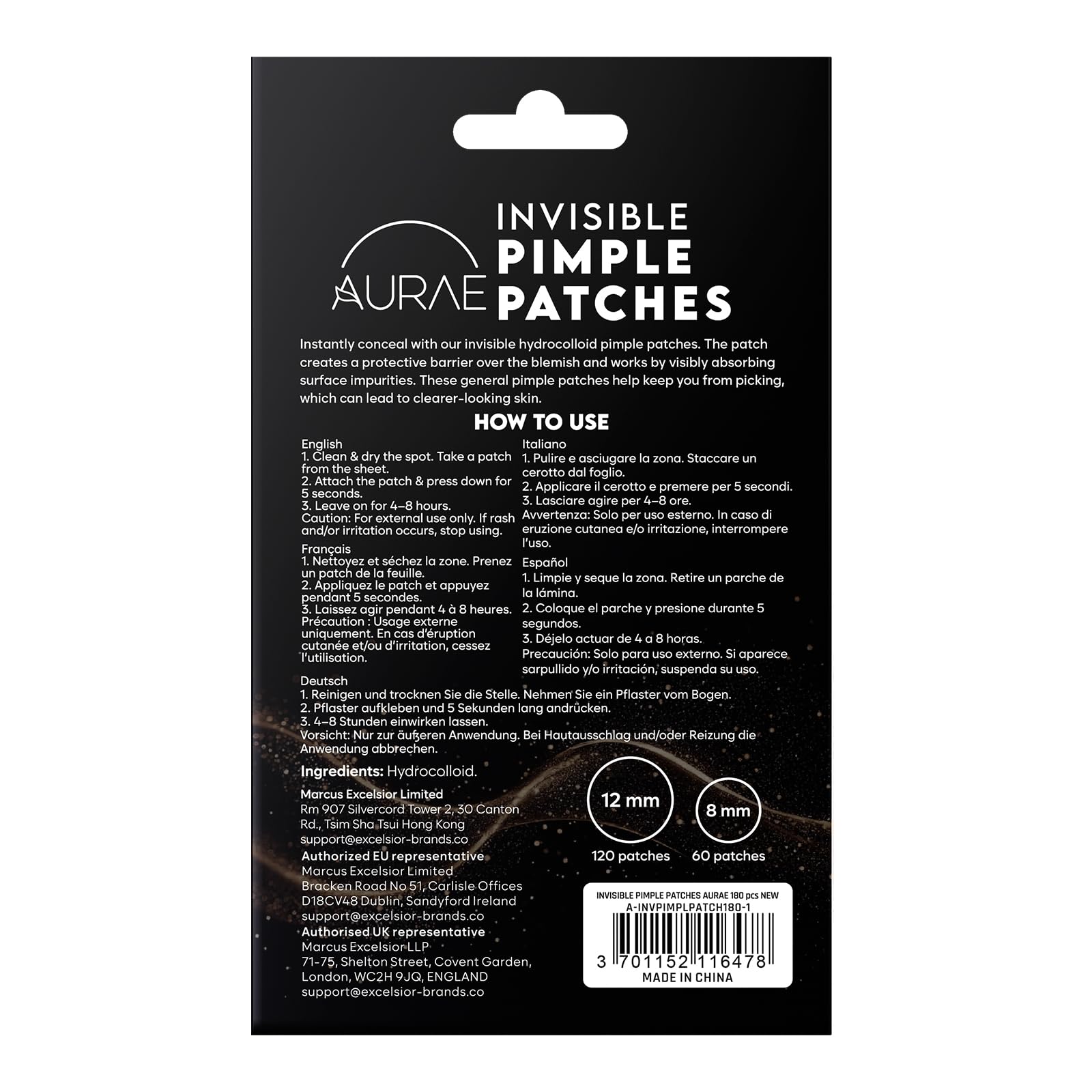 AURAE Patch Brufoli Invisibili (324 Pezzi), Pimple Patch Idrocolloide per il delle Macchie di Pimple, Pimple Patch ill Viso, Cerotti Brufoli per Pimple, Pimple Patches (Dimensioni S/L)