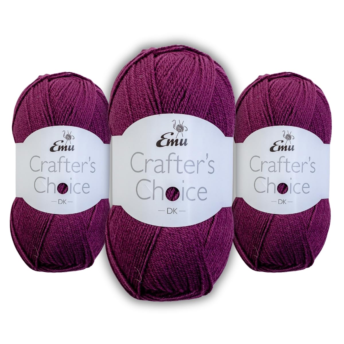 Emu Crafter's Choice DK Everyday Acrylic Yarn 100g Balls 300m, Pack of 3, Dark Purple - 019