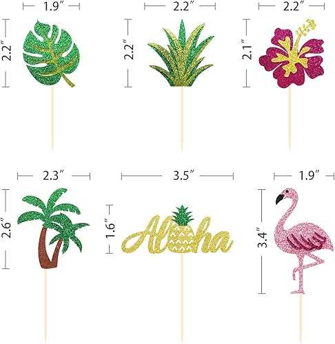 Miniatura 2 de 24 adornos tropicales para cupcakes, decoración para tartas de Luau, selecciones de cupcakes Aloha, piña, flamenco, decoración para cupcakes con