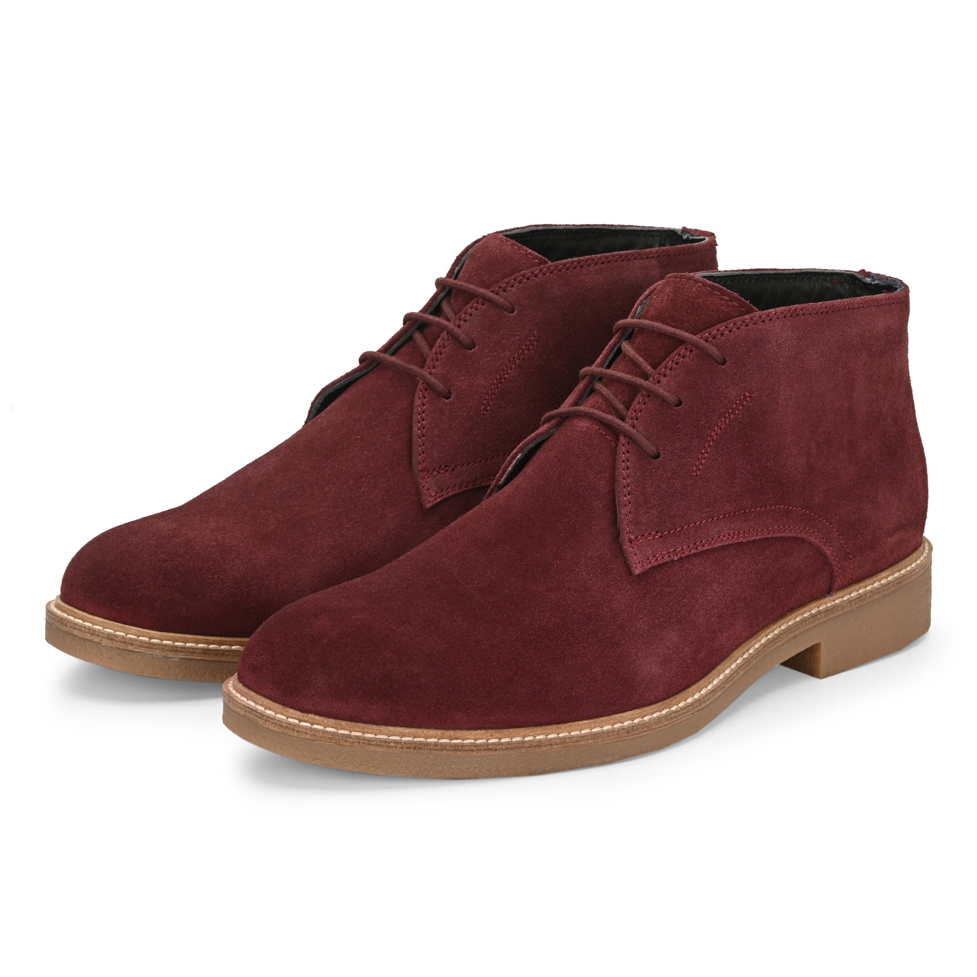 Stefano – Wine Suede Leather Chukka Boots for Men | Handmade Lace-Up Mid-Top Ankle Boots | TPR Honey Welted Sole | Casual Suede Shoes | Leather lining-image-5