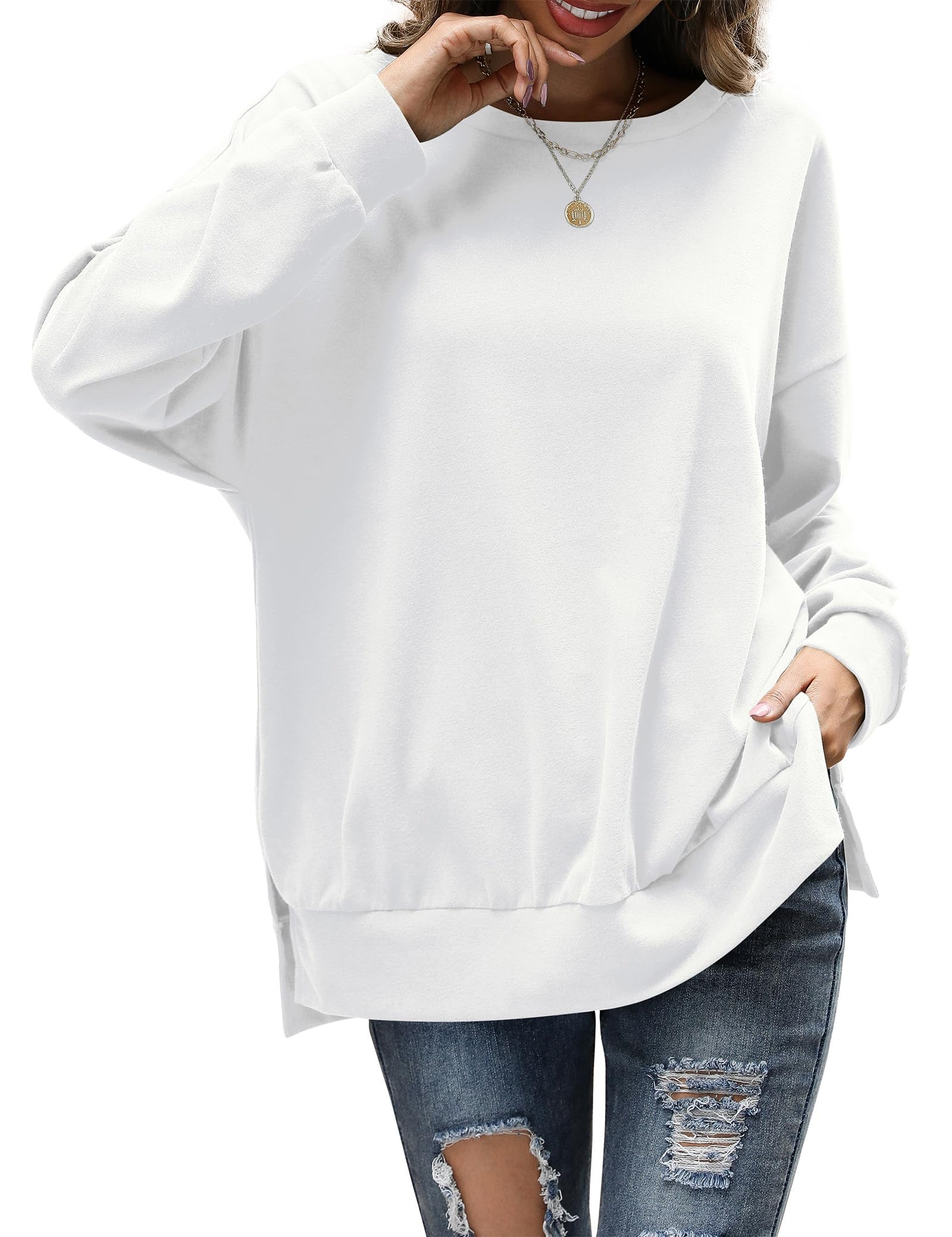 FlorboomWomens Oversized Sweatshirts Crew Neck Long Sleeve Tunic Top Casual Fall Soft Pullover