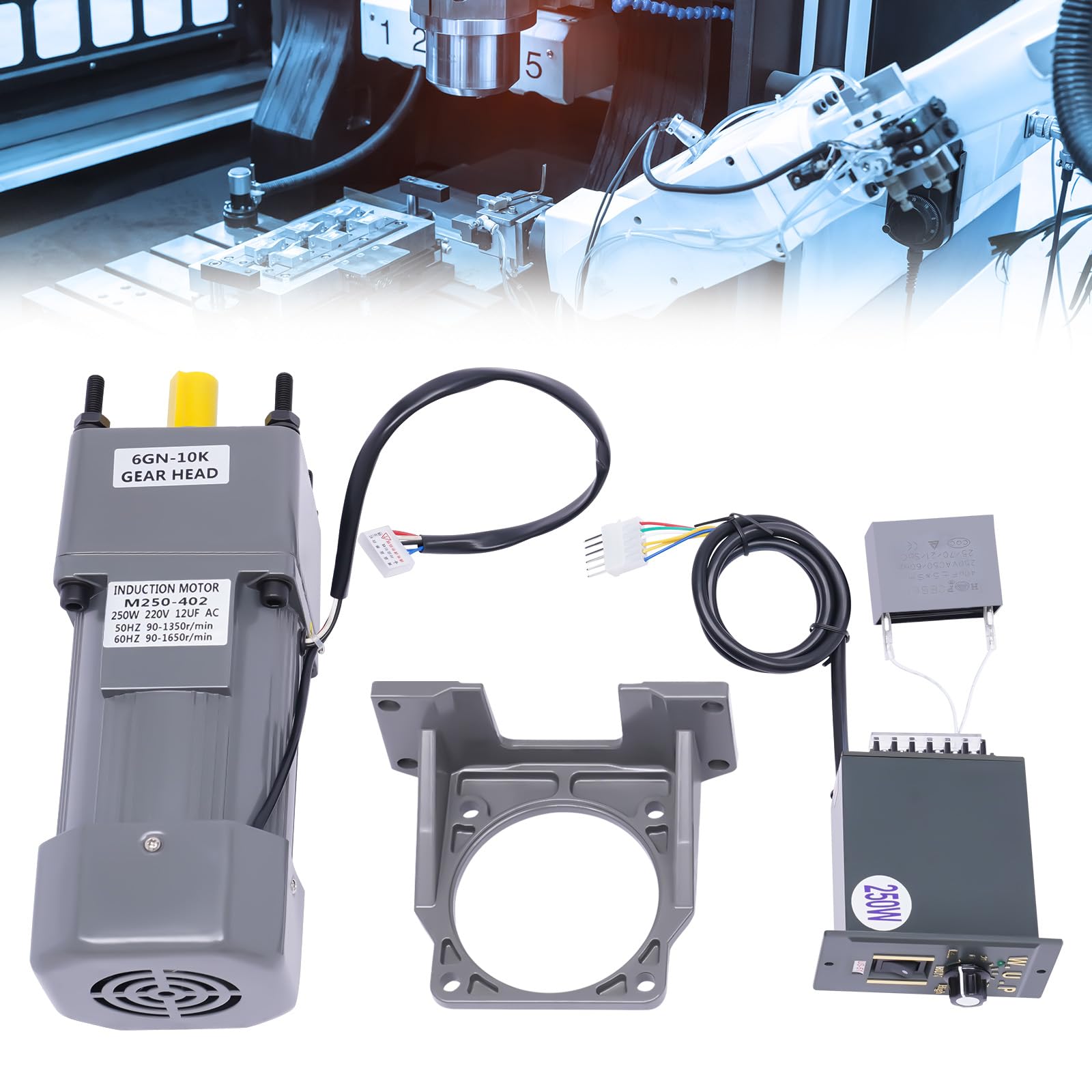 Motore 250 W, 220 V, con regolatore di velocità e supporto, 8 Nm, girevole in avanti e indietro, motore velocità di trasmissione (10 K)