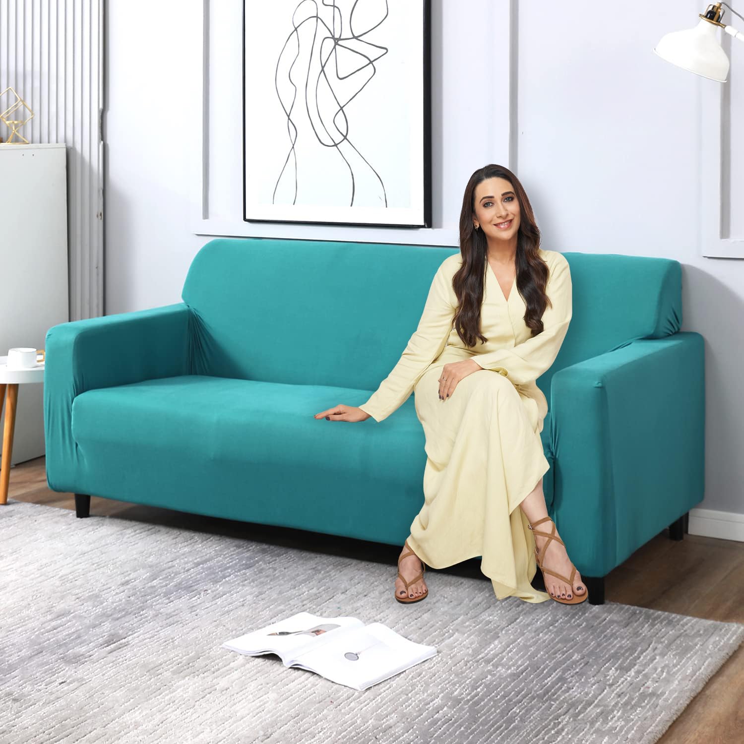 HOKIPO Elastic Stretchable Sofa Cover 3 Seater (AR-4279-E7), Green