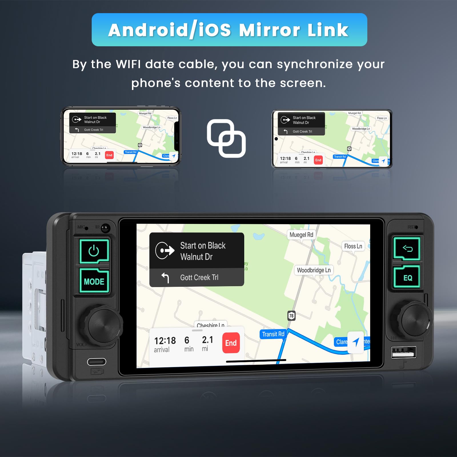 Inefala Radio samochodowe 1 DIN z 5,1-calowym ekranem, bezprzewodowy Carplay, Android Auto, Bluetooth, Mirror Link, radio FM, USB Type-C, tylna kamera, mikrofon