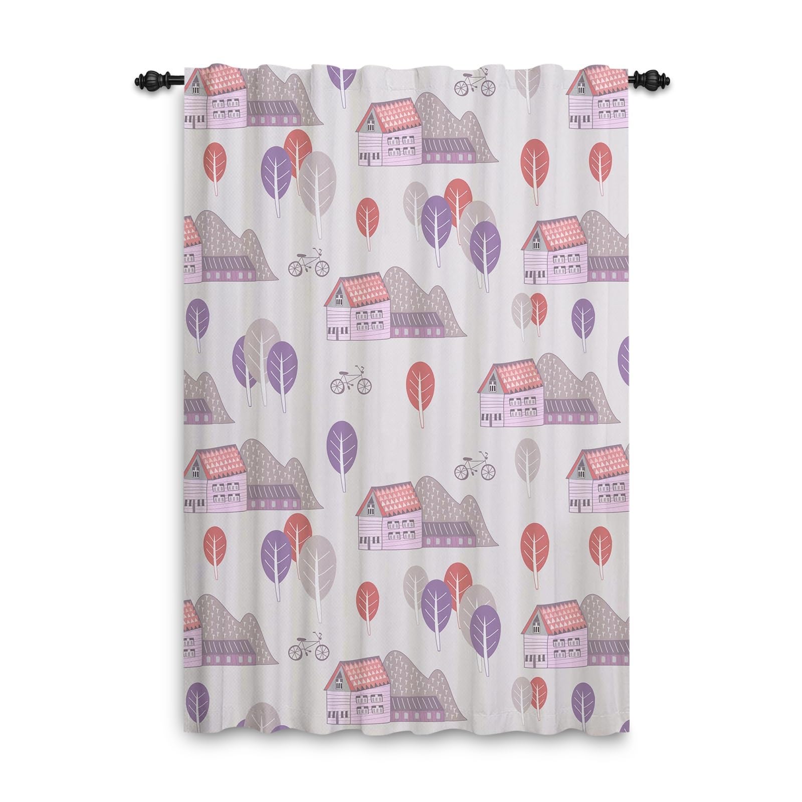 ggaimwf 52"x 84" Cartoon House Linen Look Curtain for kids Bedroom Pink Cabin Mountain Rustic Light Filtering Room Dividers Privacy Window Drapes for Boys Girls Nursery Living Room,1-Single Panel