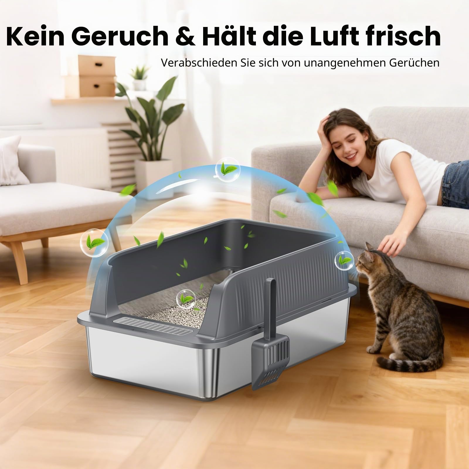 Edelstahl Katzentoilette Offen Hochseitig, Dunkelgrau, 1 Stück