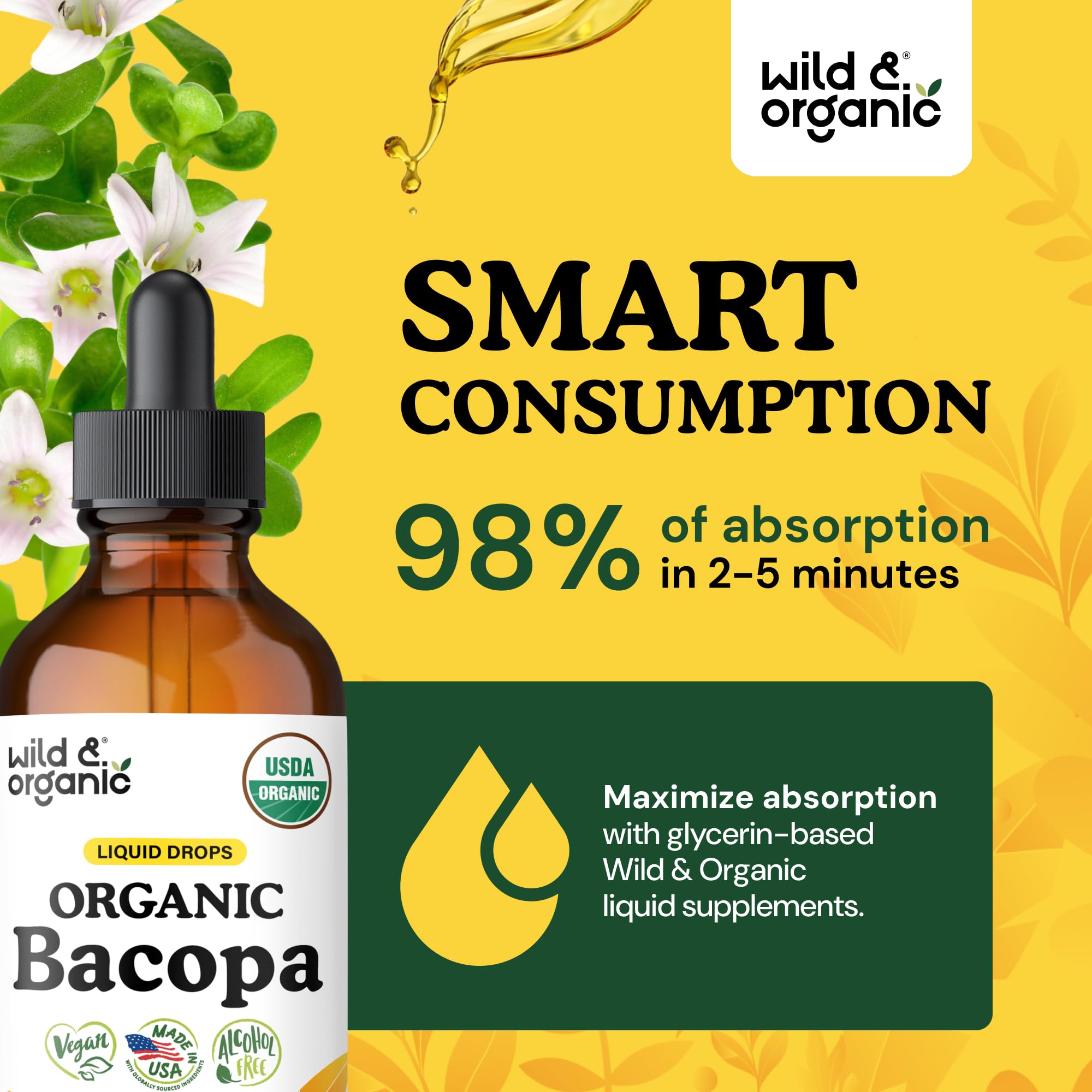 USDA Organic Bacopa Monnieri Supplement - Brain & Focus Support - 4 fl oz — Amazon image 4